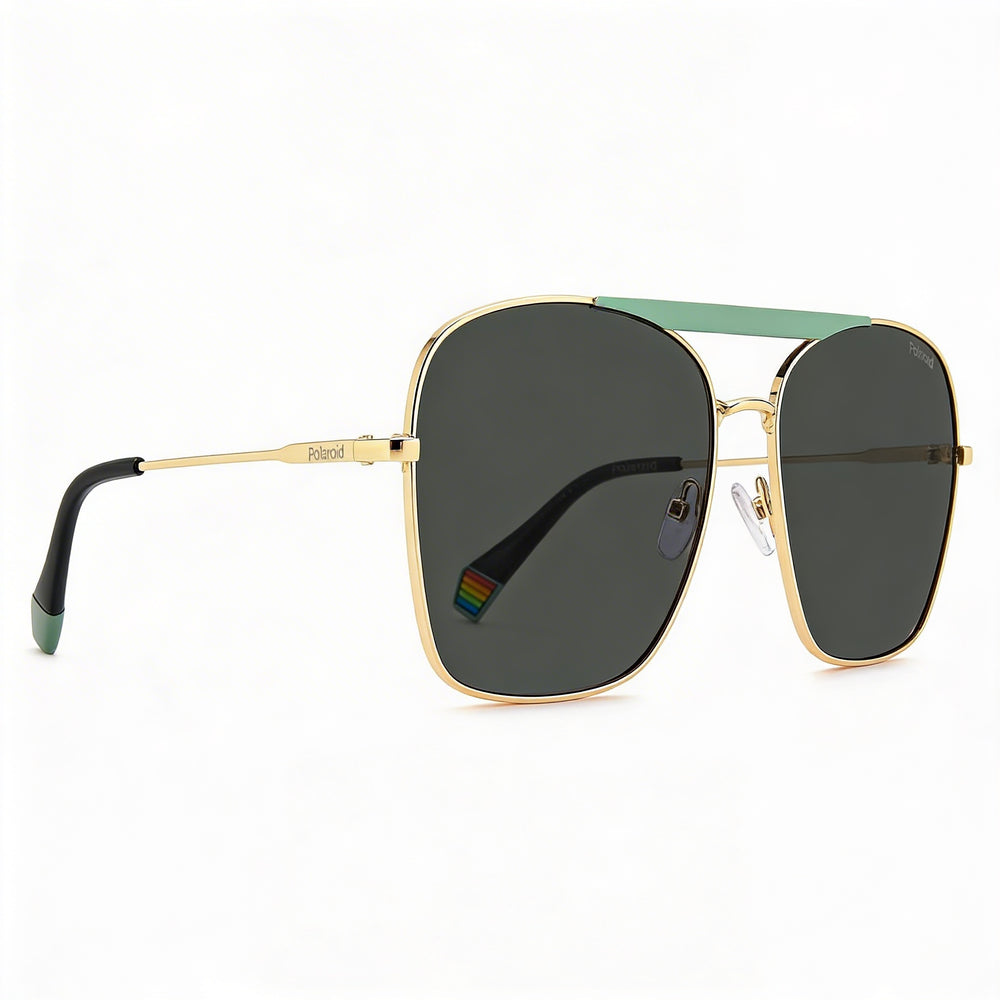 Polaroid Modern Women's Matte Aqua Gold Stainless Steel Polarized Grey UV Protection Sunglasses 59-16-145