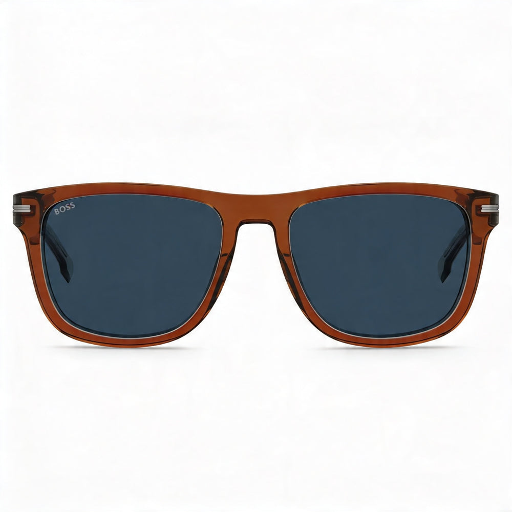 Hugo Boss Boss 1626/S Gafas de sol casuales para hombre de acetato ecológico, montura marrón, lentes azules, protección UV, 55 mm