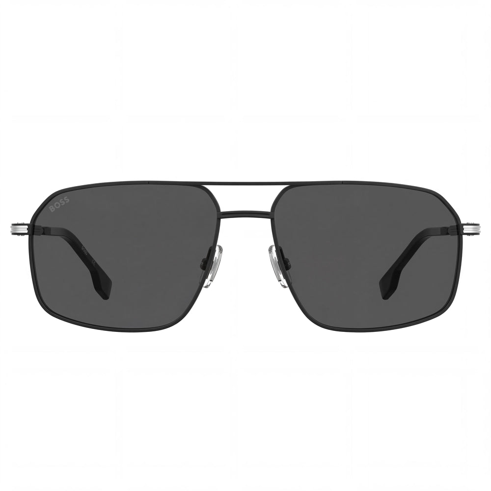 Gafas de sol de hombre Hugo Boss BOSS 1603/S, negro mate, acero inoxidable plateado, lentes grises, 58 mm