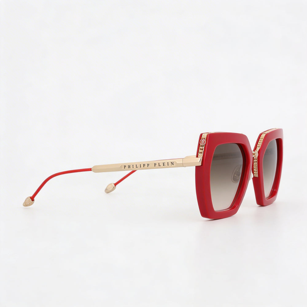 Gafas de sol Philipp Plein Spp097s para mujer, de metal rojo, sin polarizar, con protección UV, lentes marrón/rosa degradado, 53 mm