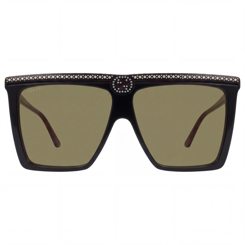 Gucci GG0733S Unisex Green Brown Green Plastic Pilot Frame Sunglasses with Anti-Reflective UV Protection, 62mm