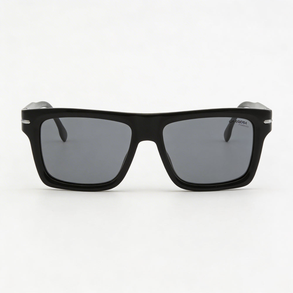 Gafas de sol rectangulares clásicas unisex Carrera con montura de plástico negro y lentes polarizadas grises de 54 mm