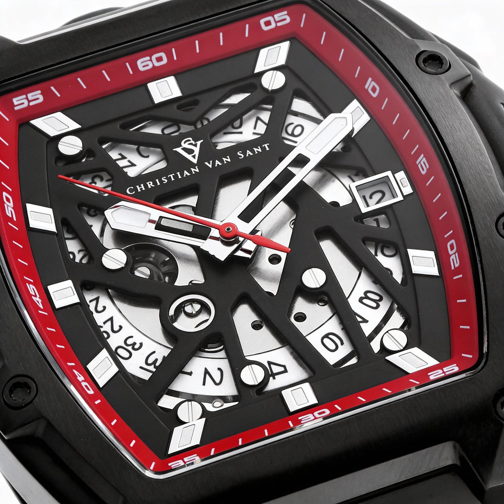 Christian Van Sant Men's Automatic Watch Black Stainless Steel Rubber Strap Water Resistant
