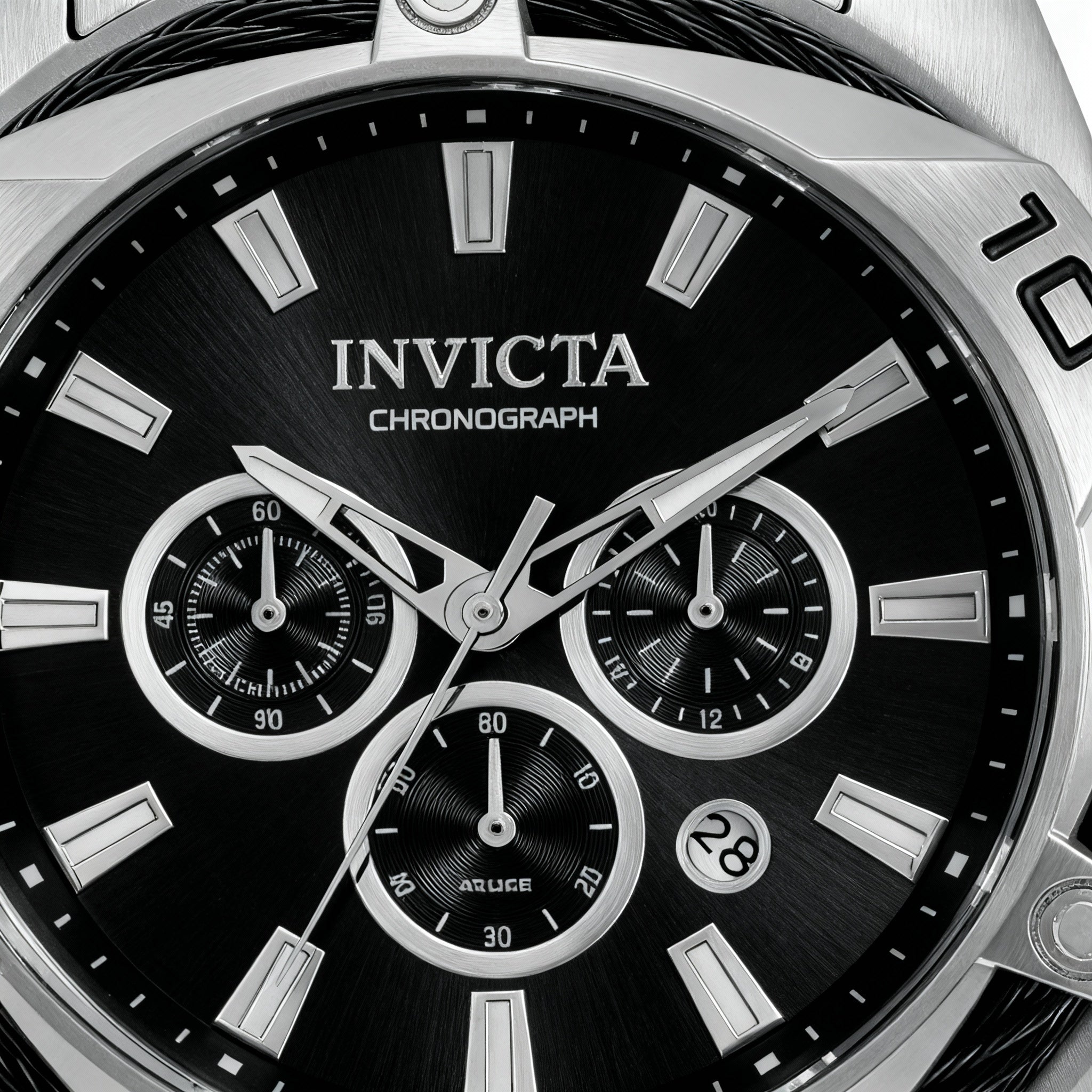 Reloj Invicta para hombre, cronógrafo de cuarzo, acero inoxidable, tono plateado, esfera negra, cristal Flame Fusion, resistente al agua hasta 100 m, 50 mm, Photo 3