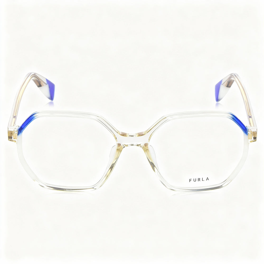 Furla Classic Women's Acetate Eyeglasses, Shiny Transparent Beige, 53mm (Demo Lenses)