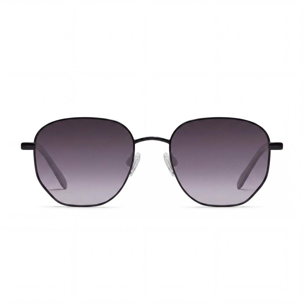 Gafas de sol redondas de metal unisex QUAY AUSTRALIA Big Time, montura negra, lentes grises degradadas 54 mm