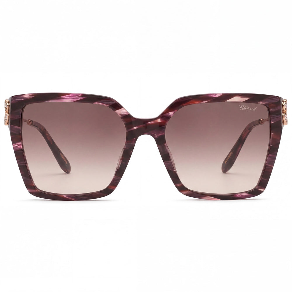 Chopard Casual Women's Striped Bordeaux Cellulose Acetate Sunglasses, Brown Gradient Lenses, UV Protected 56-18-135