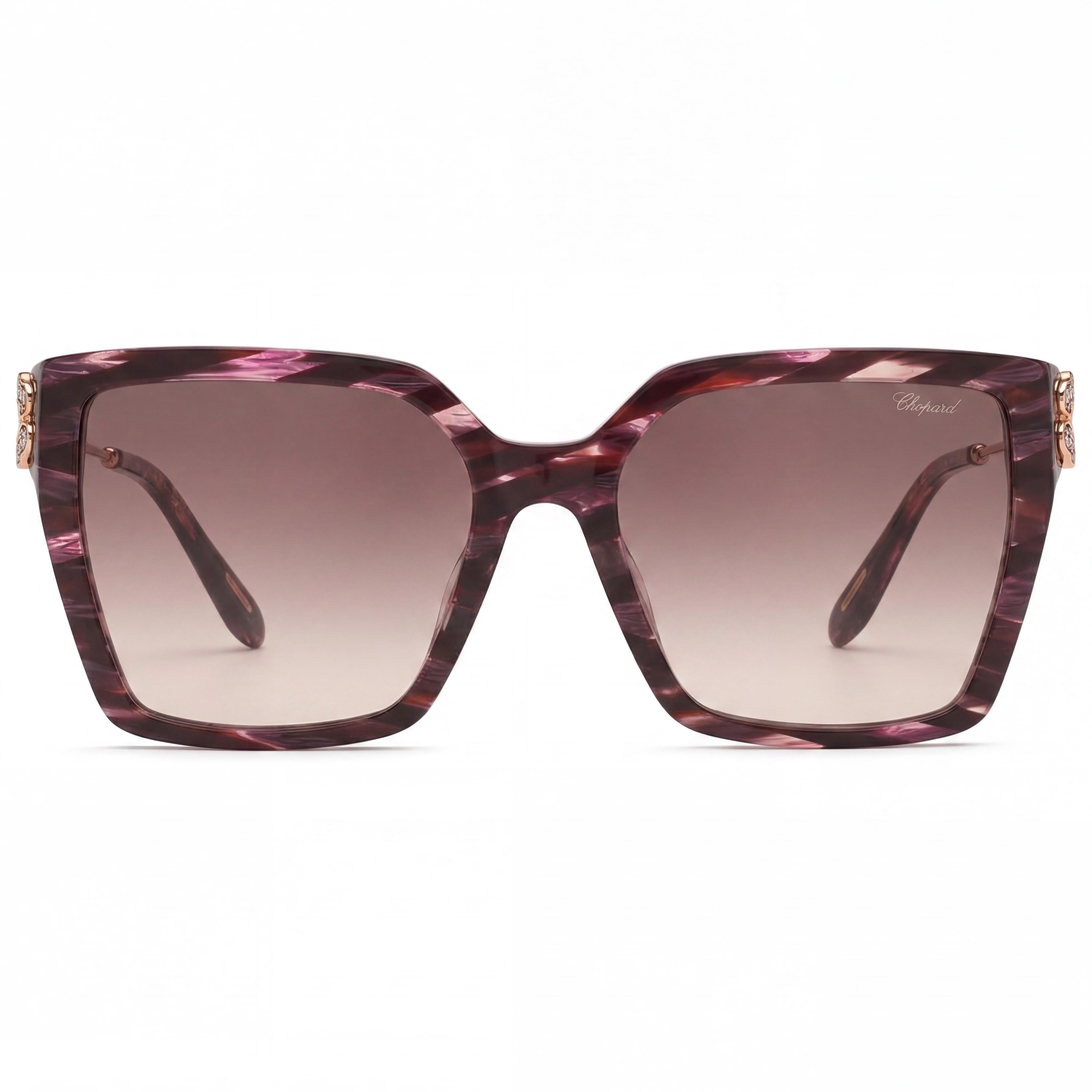 Gafas de sol Chopard casuales de mujer a rayas color burdeos de acetato de celulosa, lentes degradadas marrones, protección UV 56-18-135, Photo 2