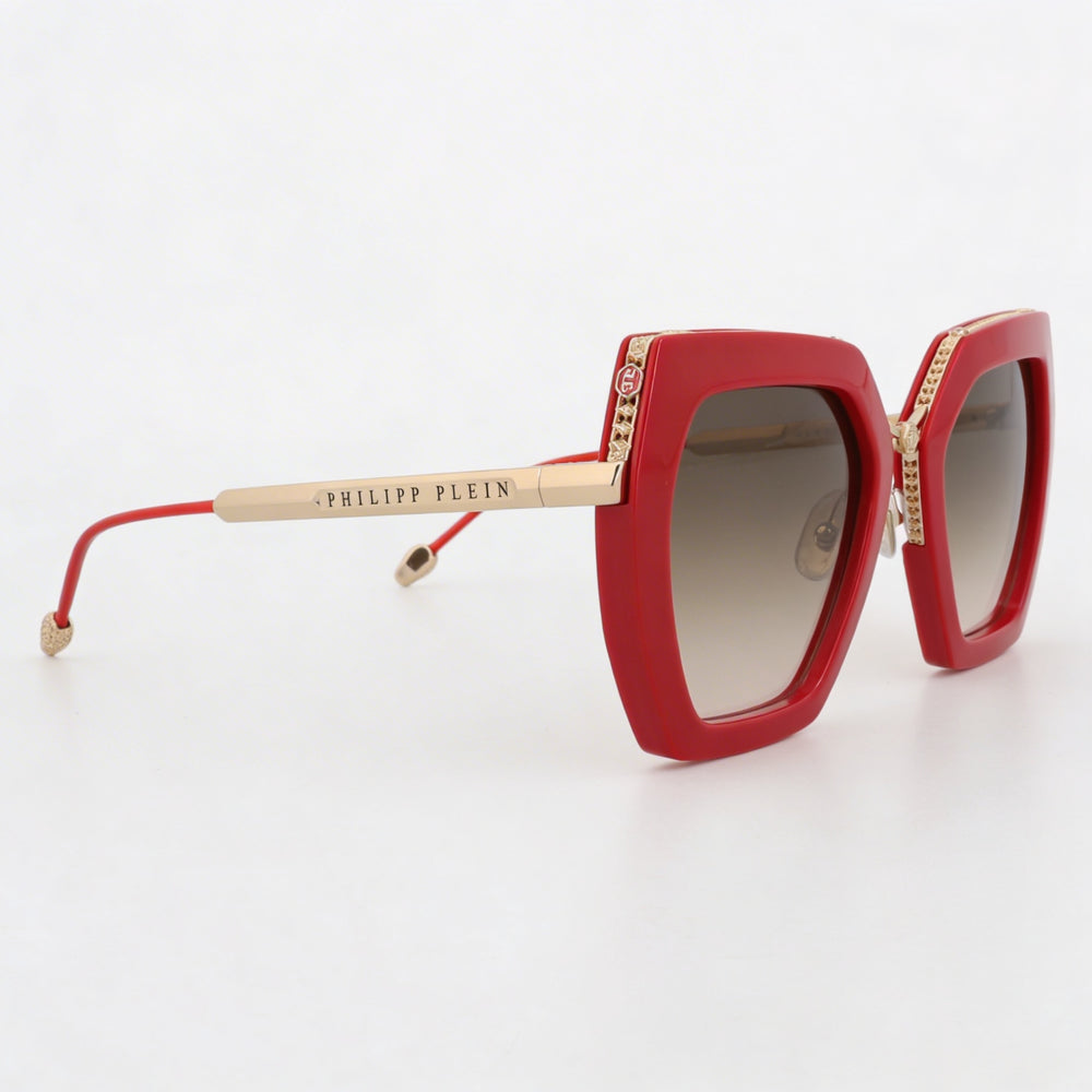 Gafas de sol de metal rojas Philipp Plein Spp097s para mujer con lentes degradadas marrones/rosas con protección UV de 53 mm