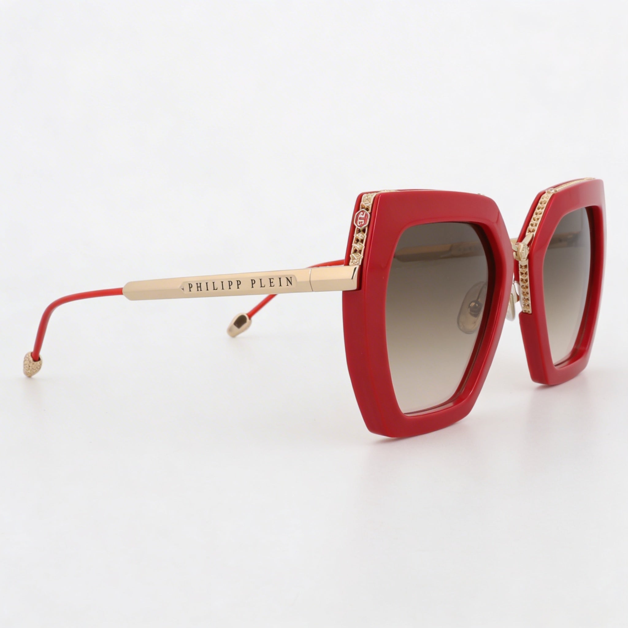 Philipp Plein Spp097s Women's Red Metal Sunglasses with Gradient Brown/Pink UV Protection Lenses 53mm, Photo 3