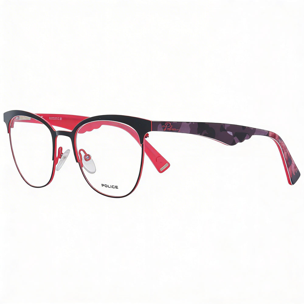 POLICE Modern Women’s Acetate and Metal Eyewear, Shiny Black, Clear Lens, 51mm