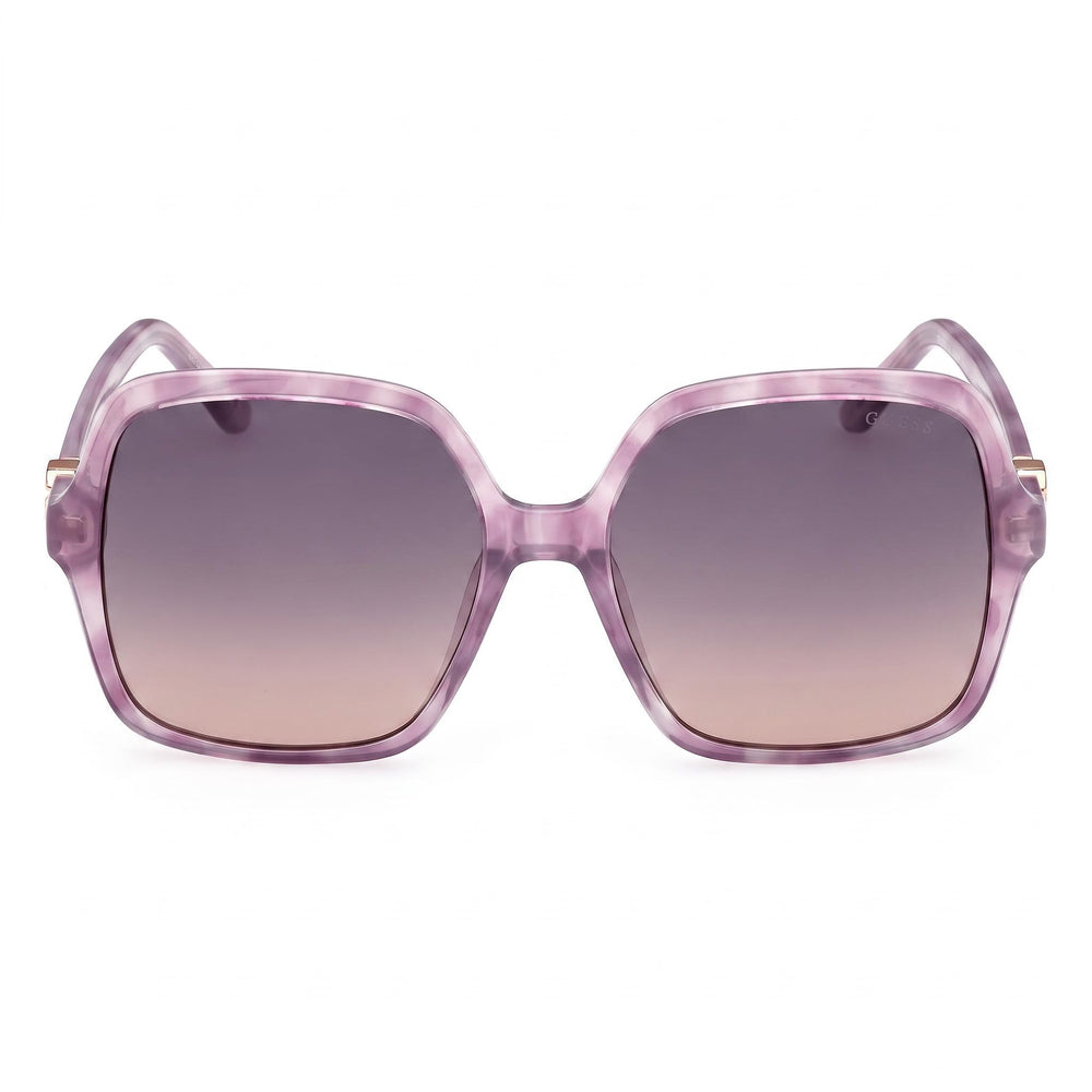 GUESS Gafas de sol modernas para mujer con montura de plástico lila Avana y lentes de policarbonato degradadas violetas de 57 mm
