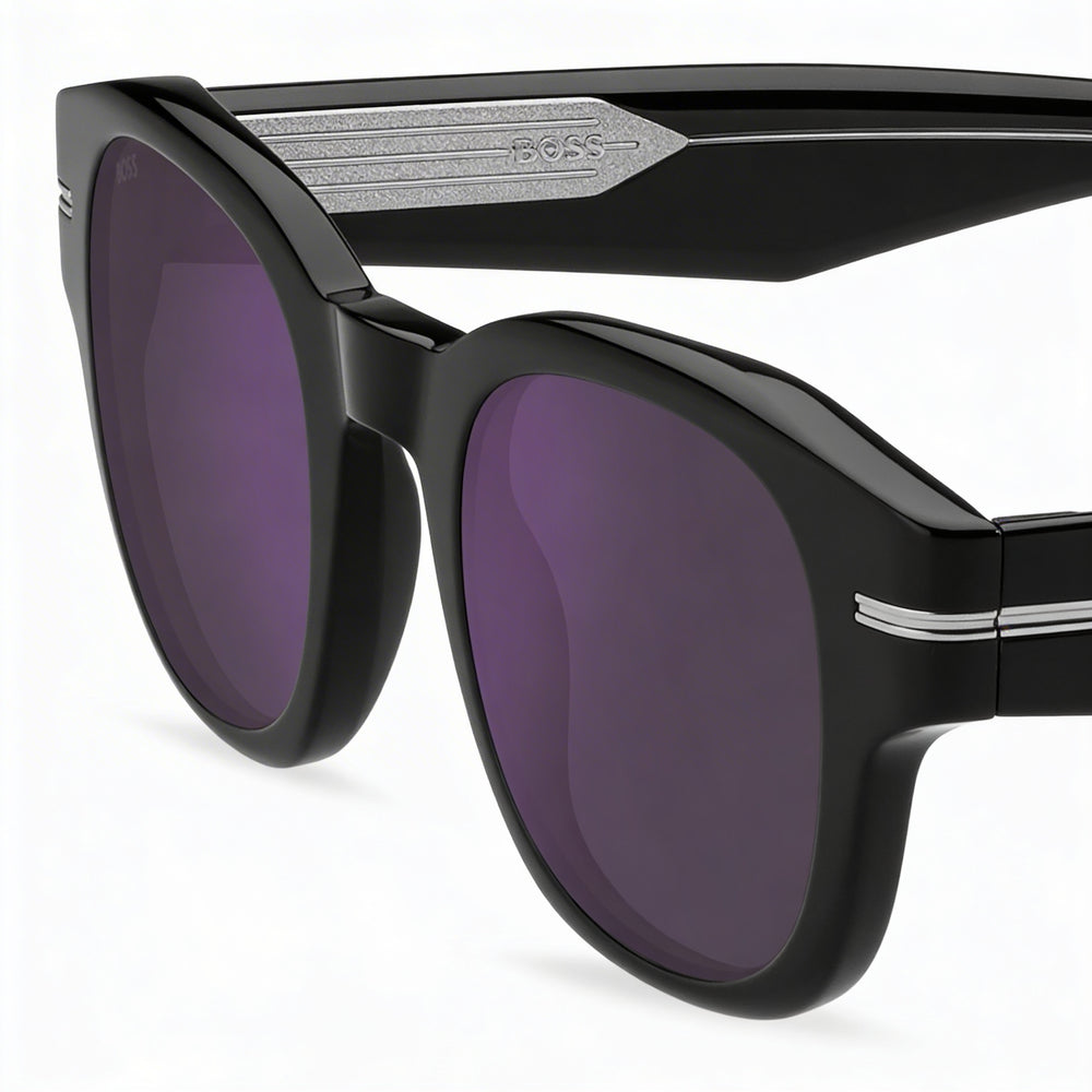 HUGO BOSS BLACK BOSS 1717/S Gafas de sol para mujer de acetato negro con protección UV y lentes antirreflejos de espejo violeta de 48 mm