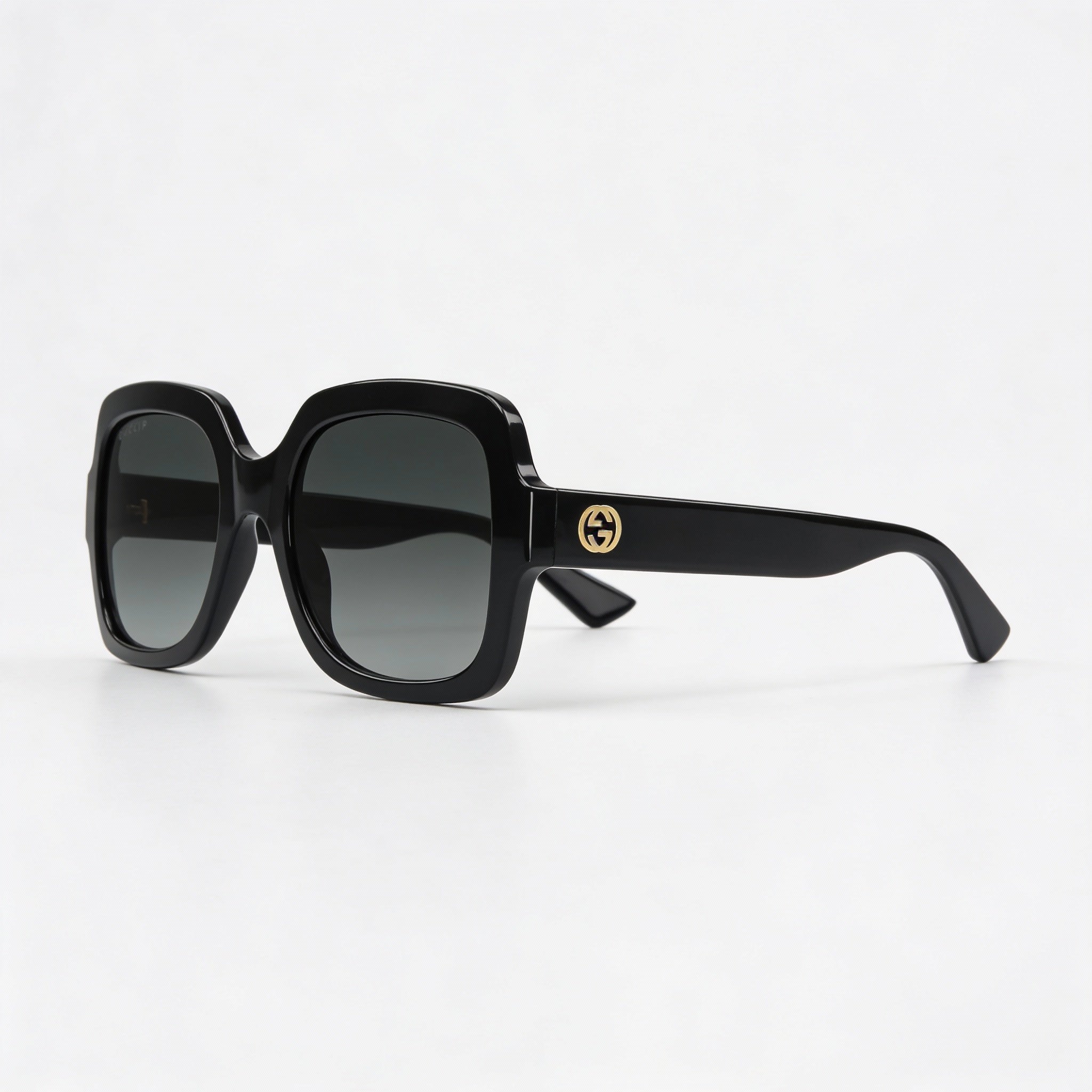Gucci Gg1337s 002 Women's Black Gold-Logo Injection Sunglasses Grey Gradient Lenses 54mm UV Protection, Photo 2