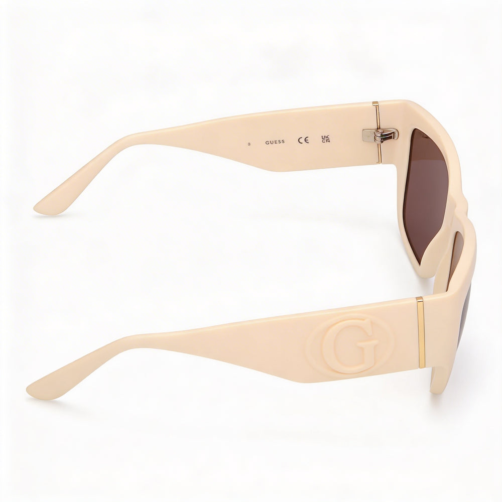 GUESS Gu00252 Montura de plástico color marfil brillante para mujer Lentes moradas con protección 100 % UVA y UVB 54 mm