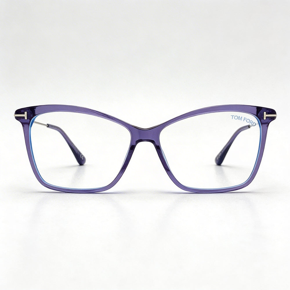 Gafas de mujer Tom Ford Ft5687-b de acetato con lente transparente, paladio violeta brillante, talla 56-14-140