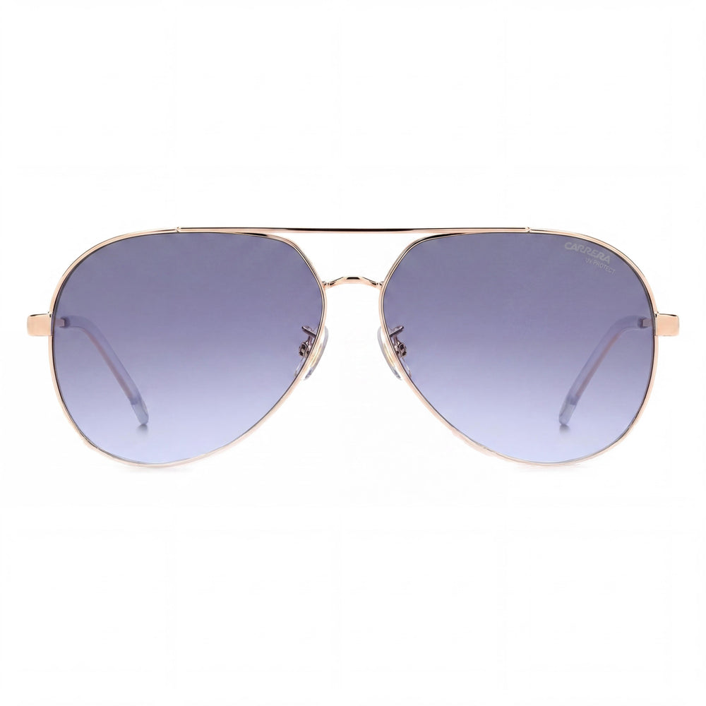 Carrera Casual Women's Stainless Steel Sunglasses Gold Blue Grey Azure with Blue Shaded Lenses & UV Protection 63-13-140