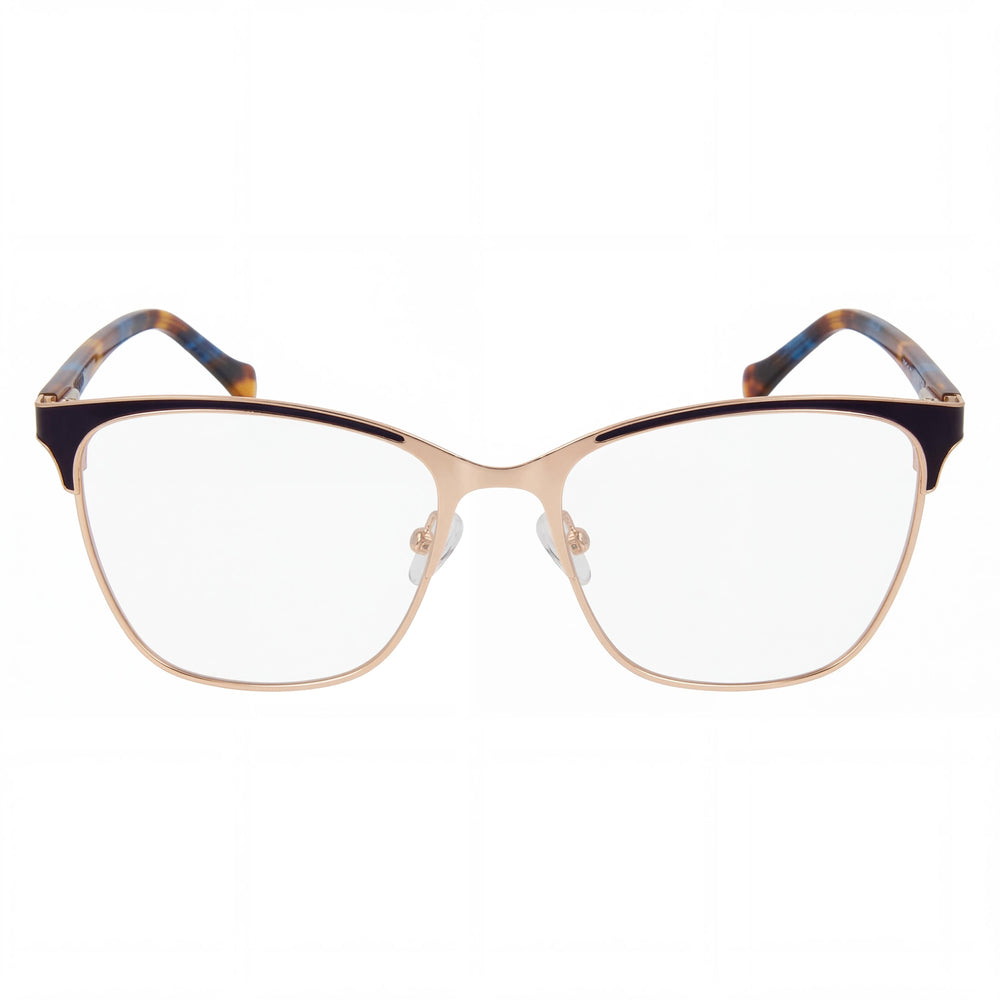 Lucky Brand D114 Gafas de hombre de metal azul con montura completa, estilo ojo de gato, de policarbonato transparente, listas para receta, 53-16-140