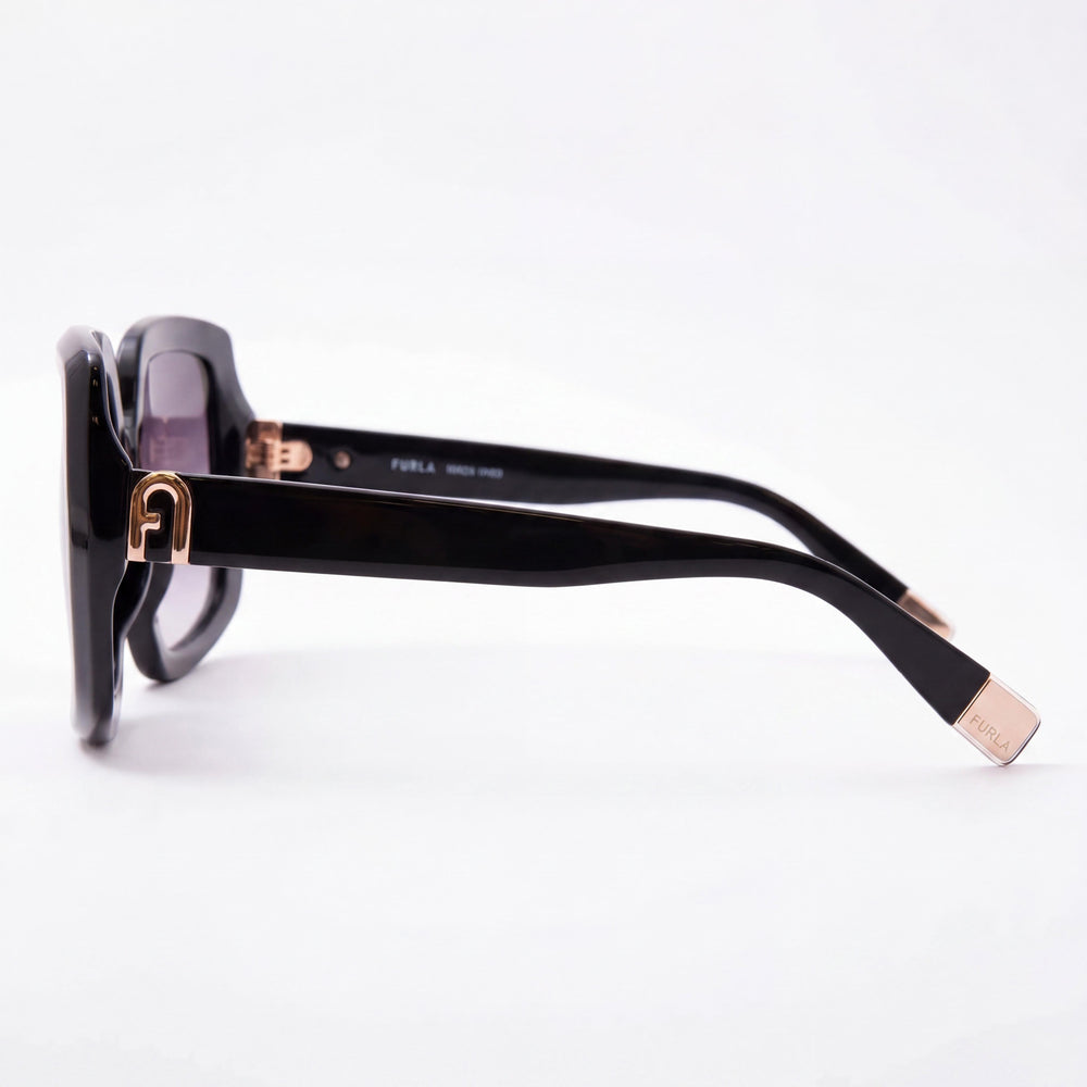 Furla Sfu709 Women's Shiny Black Plastic Frame, UV Protected Non-Polarized Smoke Gradient Lenses 54mm