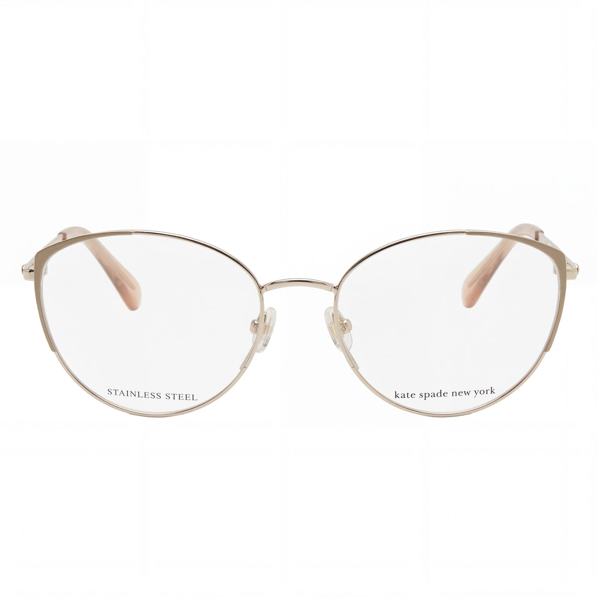 Monturas de gafas de ojo de gato de acero inoxidable dorado para mujer kate spade new york con patillas de material combinado y logotipo de la marca de metal, Photo 2