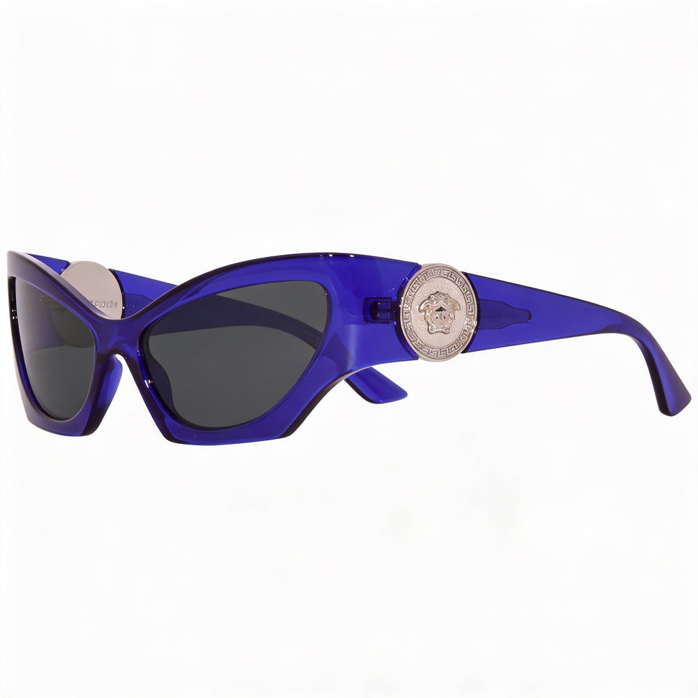 Gafas de sol Versace Cat Eye para mujer, transparentes, violeta, gris oscuro, de acetato, con protección UV, 60 mm