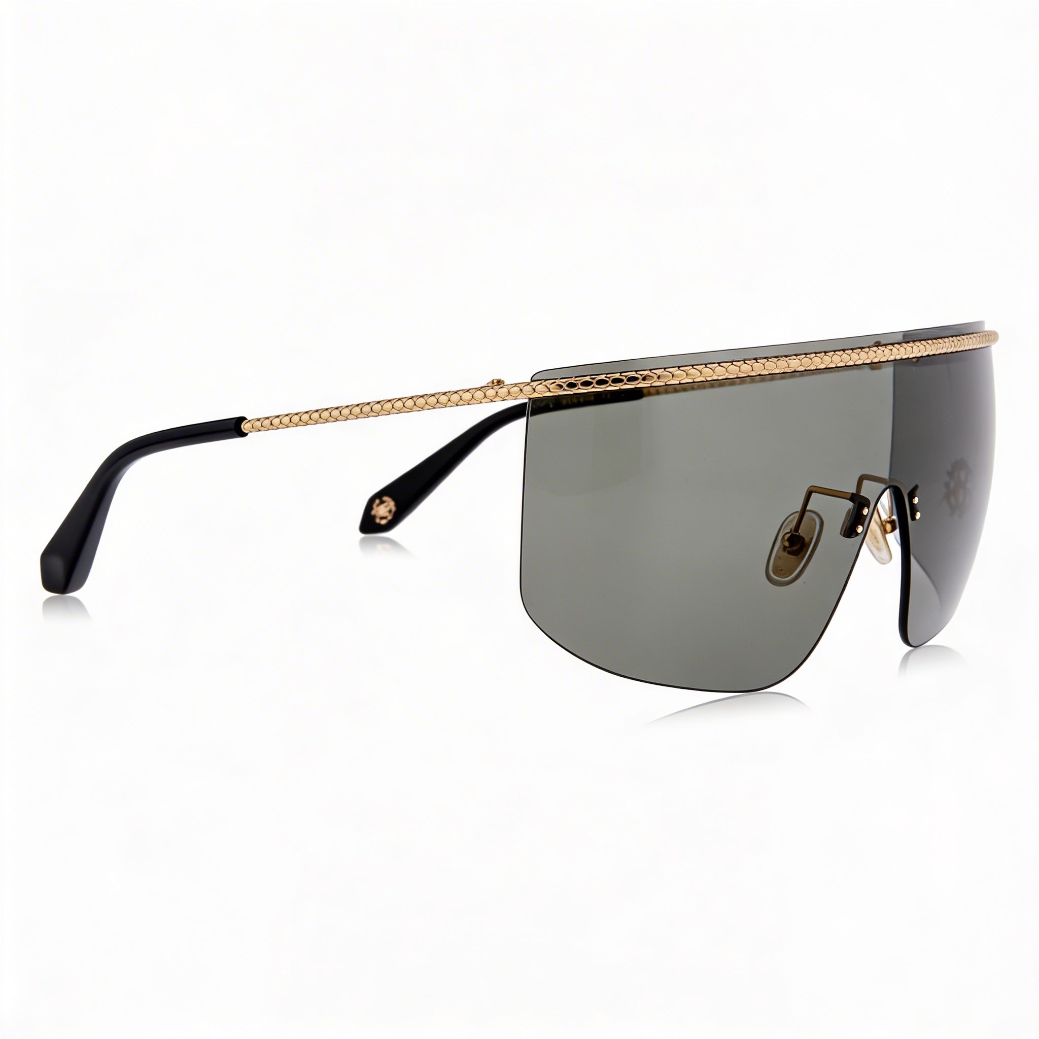 Roberto Cavalli SRC012M Gafas de sol modernas para mujer con montura de metal brillante oro rosado, lentes de policarbonato y protección UV de 99mm, Photo 3