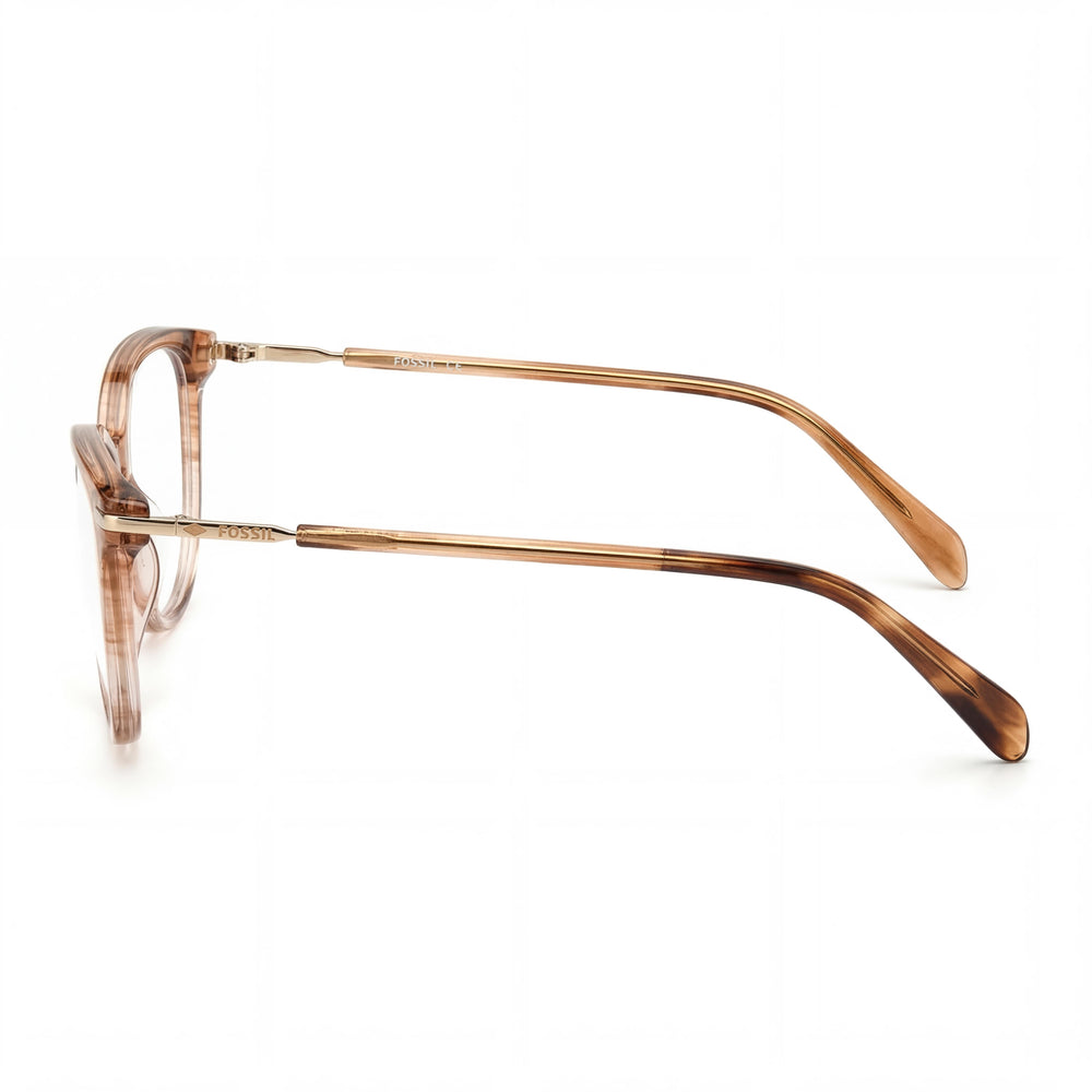 Fossil Modern Women's Eyeglasses featuring Full Rim Acetate Frame in Horn Beige, Size 51-17-140