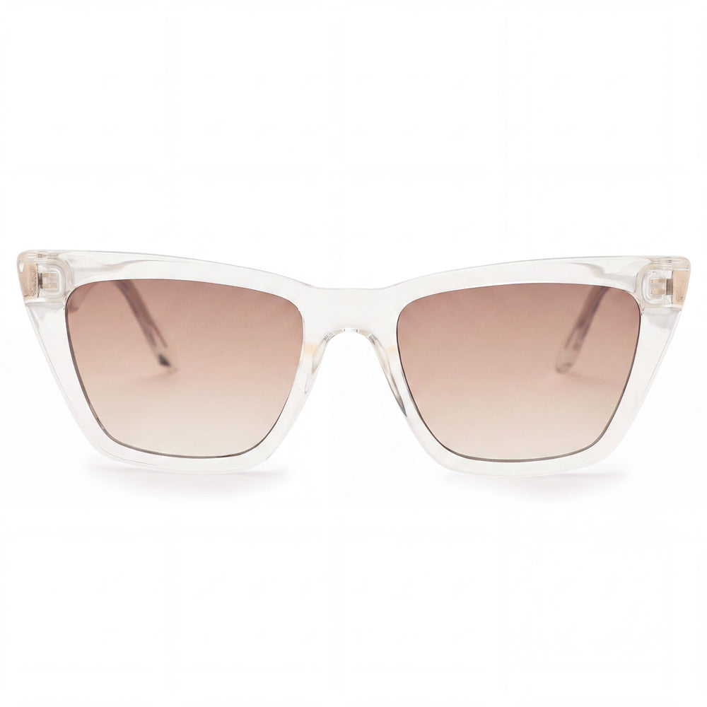 QUAY AUSTRALIA Call the Shots Women's Cat Eye Clear Frame Sepia Lenses UV Protection Sunglasses 145-19-150