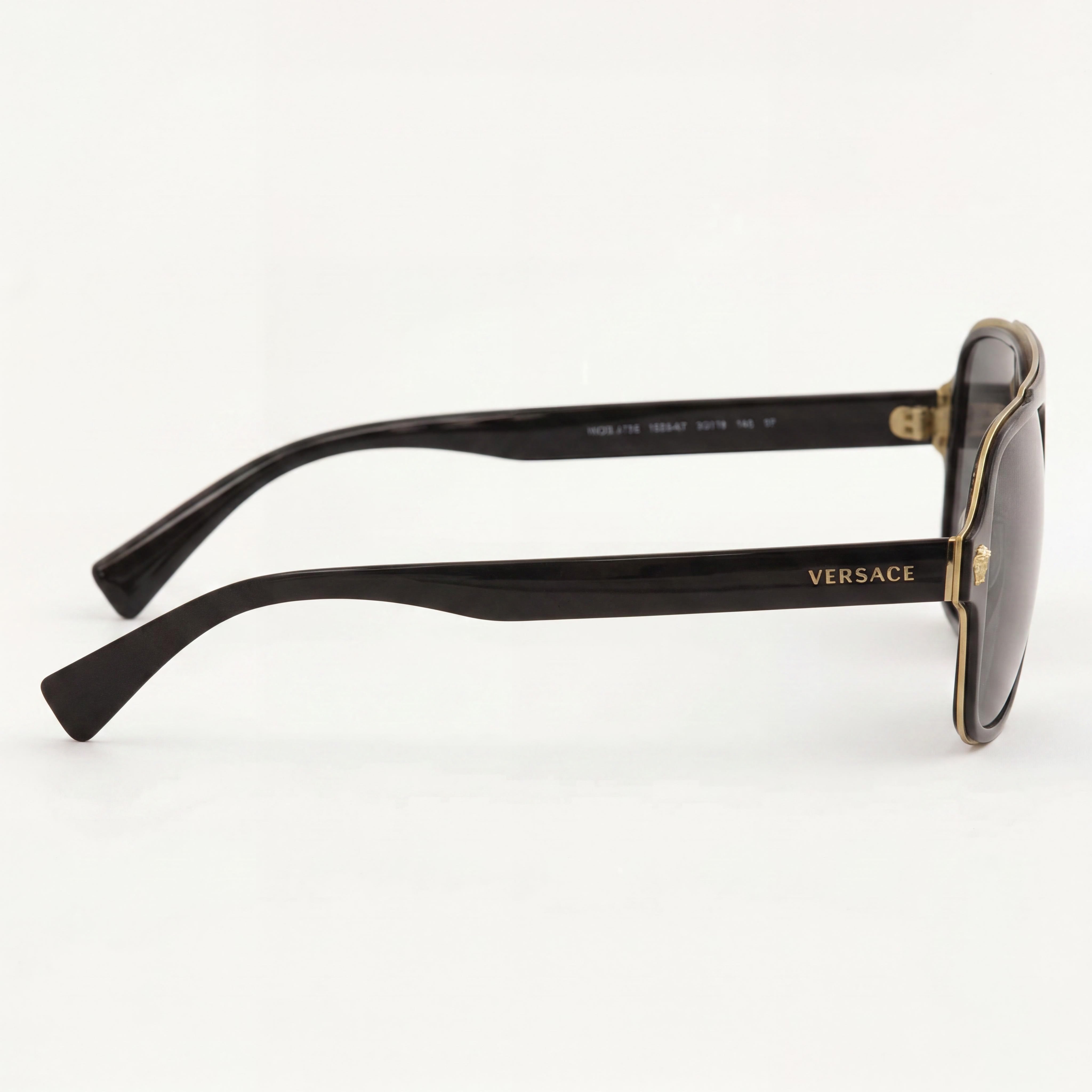 Versace VE2199 Square Unisex UV Protected Metal Sunglasses, Matte Black Light Grey Frame, Light Grey Mirrored Silver Lenses 56mm, Photo 2