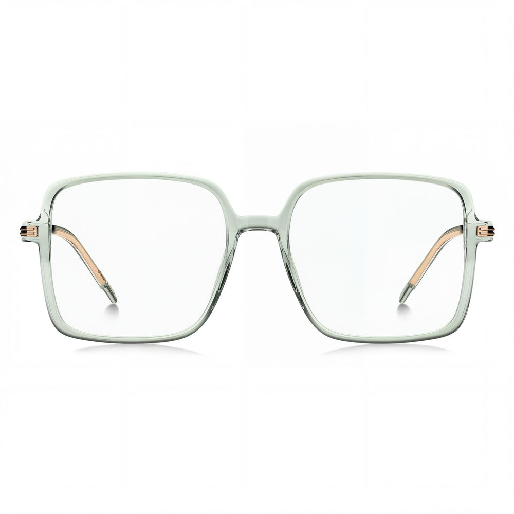 Gafas ópticas Hugo Boss Modern para mujer con montura metálica en color aguamarina, ancho de lente 54 mm, puente 17 mm, patillas 140 mm