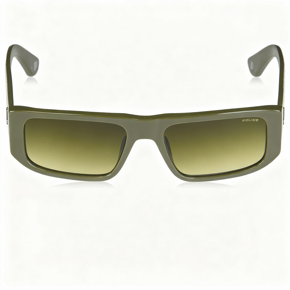 Gafas de sol cuadradas de policarbonato Police SPLL13 para hombre, estilo casual, con protección UV, montura verde oliva y lentes verdes degradadas de 55 mm.