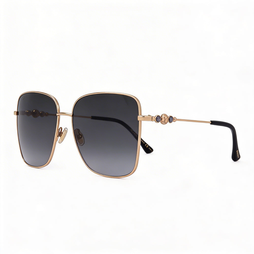 JIMMY CHOO Hester/S Gafas de sol cuadradas de acero inoxidable negro y dorado para mujer con protección UV del 100% y lentes degradadas grises de 59 mm