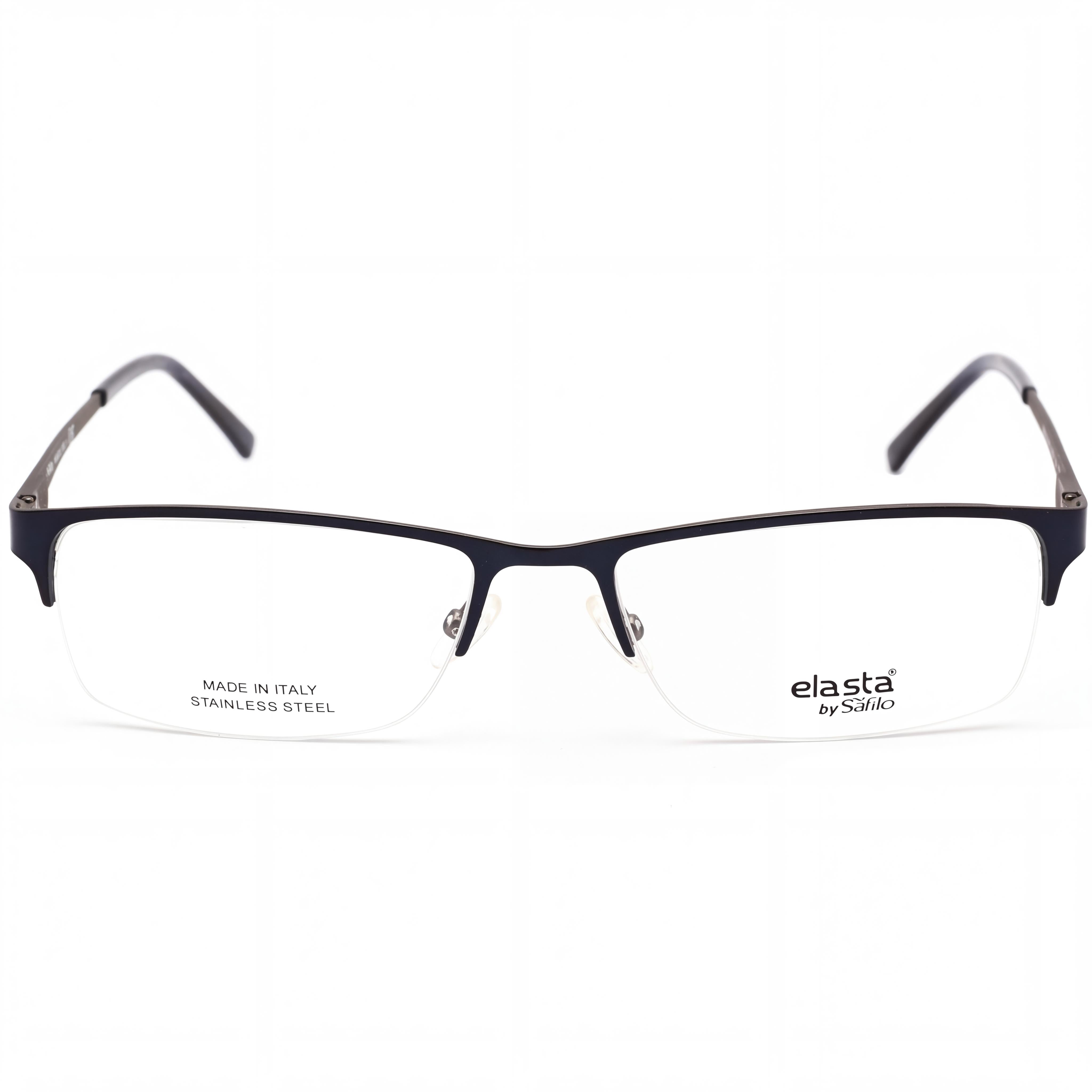 Gafas rectangulares de hombre ELASTA 3099 con montura metálica azul y lentes de policarbonato azul marino mate, tamaño 58-18-150, Photo 2