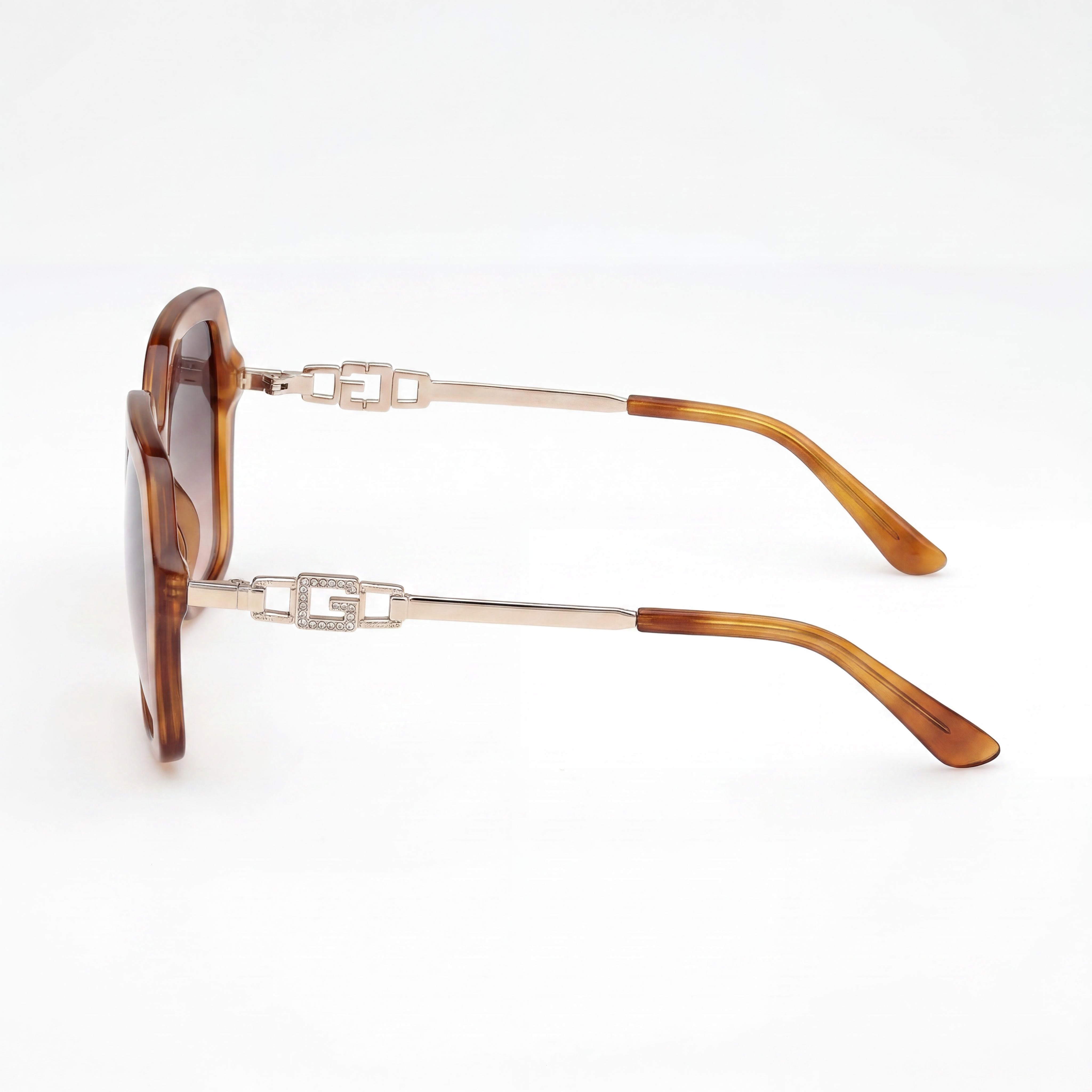 GUESS Women's Square-geometric Plastic Sunglasses, Blonde Havana Frame, Gradient Brown Lenses 57mm, Photo 3
