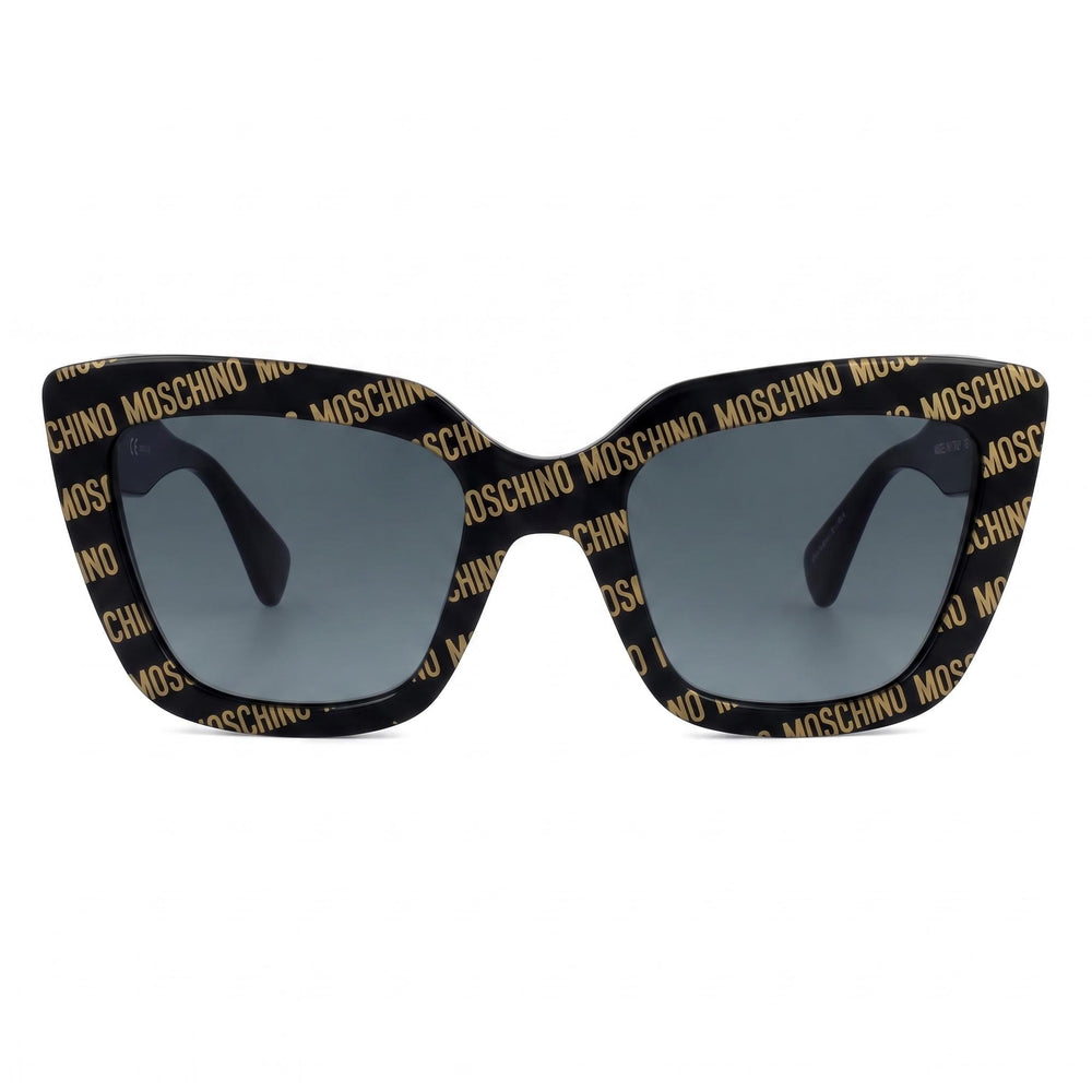 Moschino Women's Casual Cat Eye Plastic Sunglasses, Pattern Black Frame, Dark Grey Shaded Lenses, 100% UV Protection 52-21-140