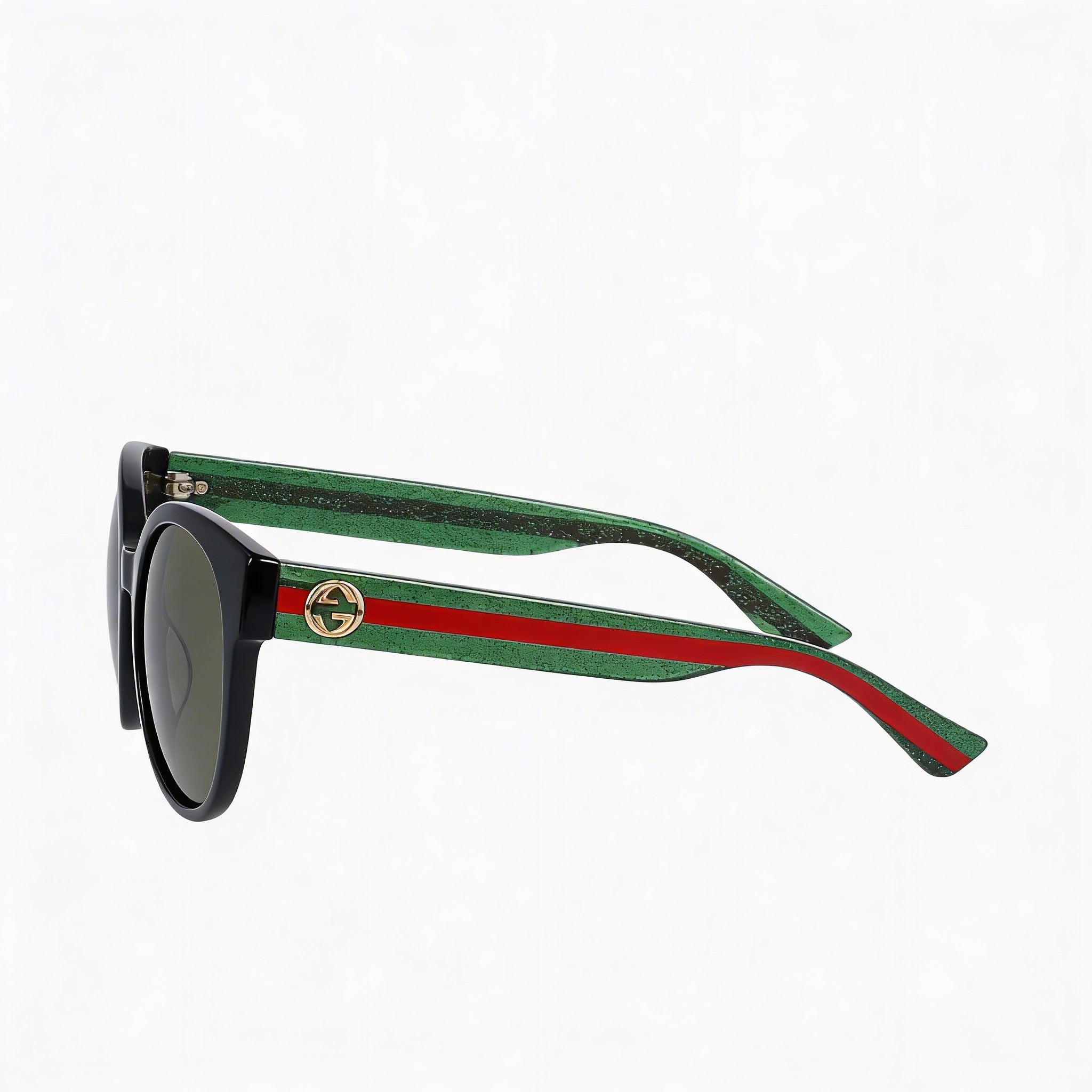 Gafas de sol de plástico negro brillante redondas de moda Gucci GG0035SN para mujer con protección UV degradado verde negro de 54 mm, Photo 3