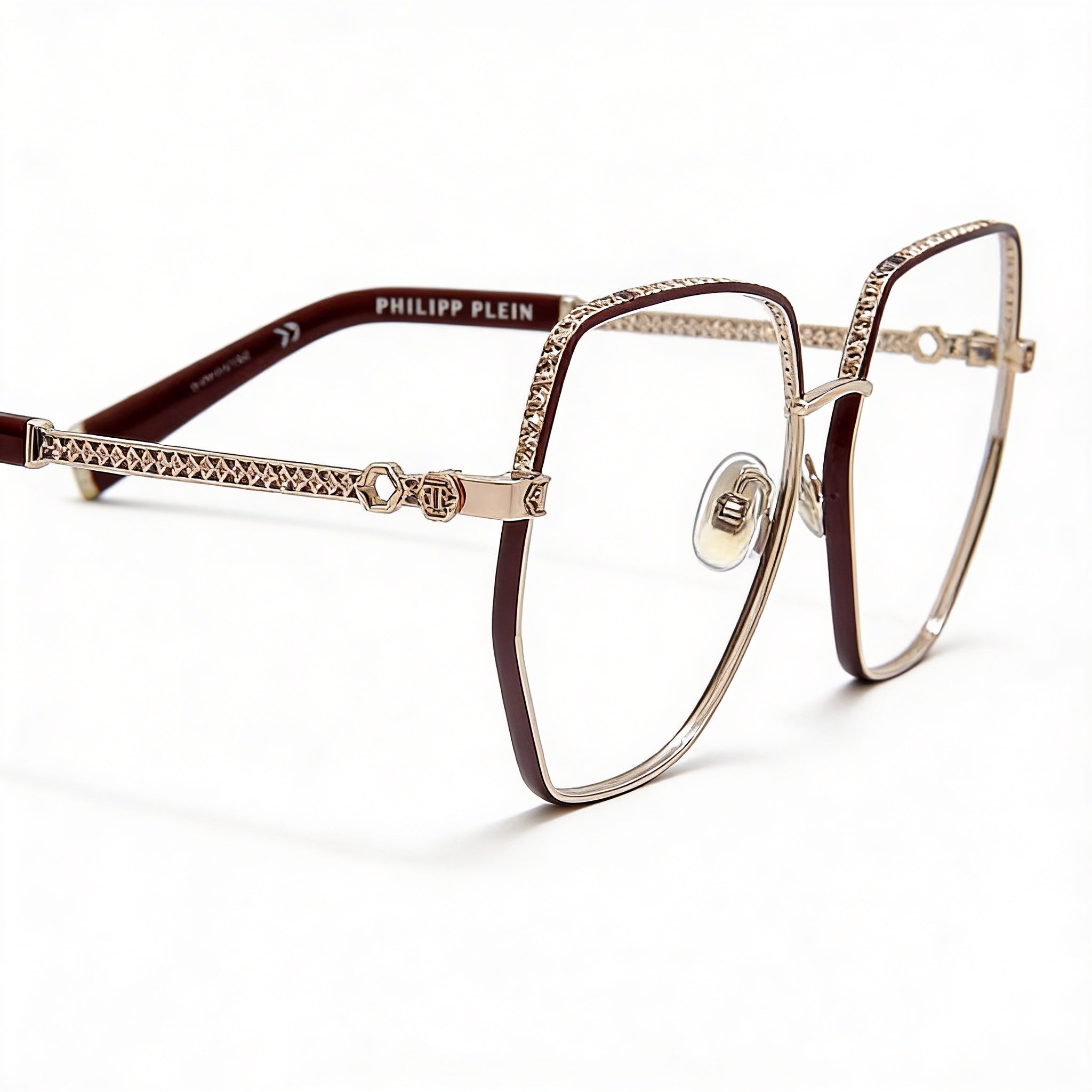 Philipp Plein Vpp054s Women's Eyeglasses Rose Gold with Glossy Bordeaux Accents, Glass Lenses 57mm, Photo 2