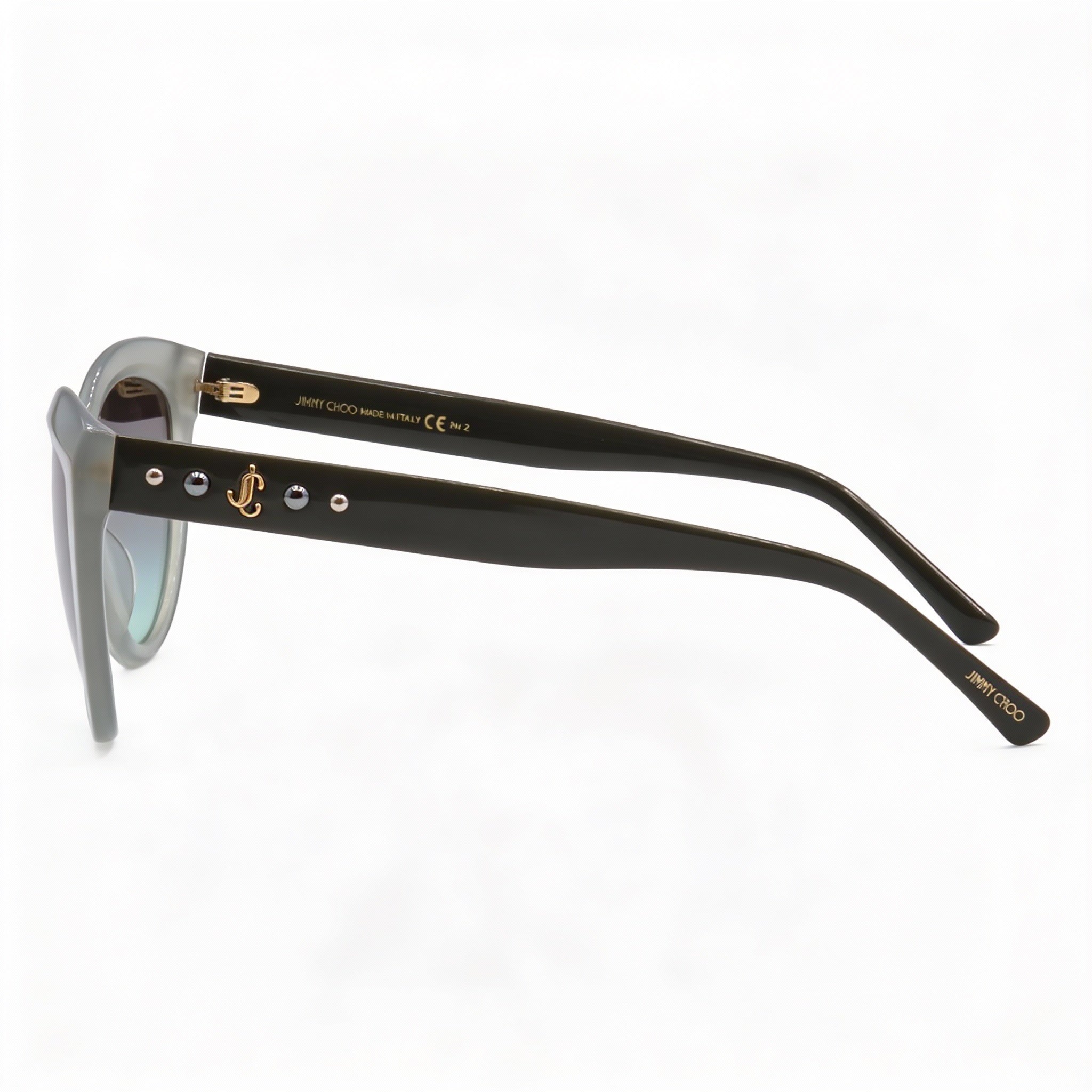 Gafas de sol Jimmy Choo Sinnie/G/S Cat Eye para mujer con montura de acetato verde grisáceo y lentes degradadas en gris verdoso de 57 mm, Photo 3