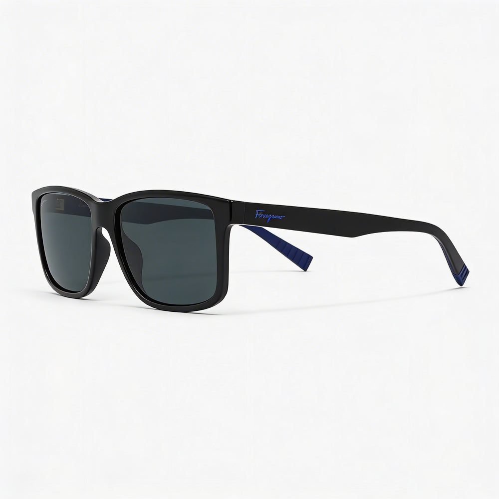Salvatore Ferragamo Men's Plastic Sunglasses, Matte Black Frame, Black/Blue Lenses, Lens Width 57mm