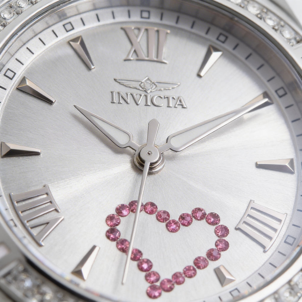 Reloj de cuarzo Invicta Angel 49842 para mujer, esfera plateada de 34 mm, pulsera de acero inoxidable, 10 ATM
