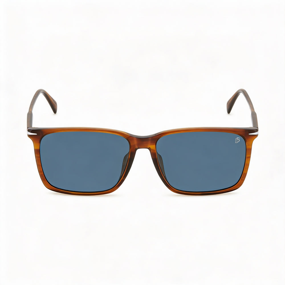 David Beckham Casual Men's Light Acetate Brown Horn Frame Sunglasses with Blue Lenses 58mm