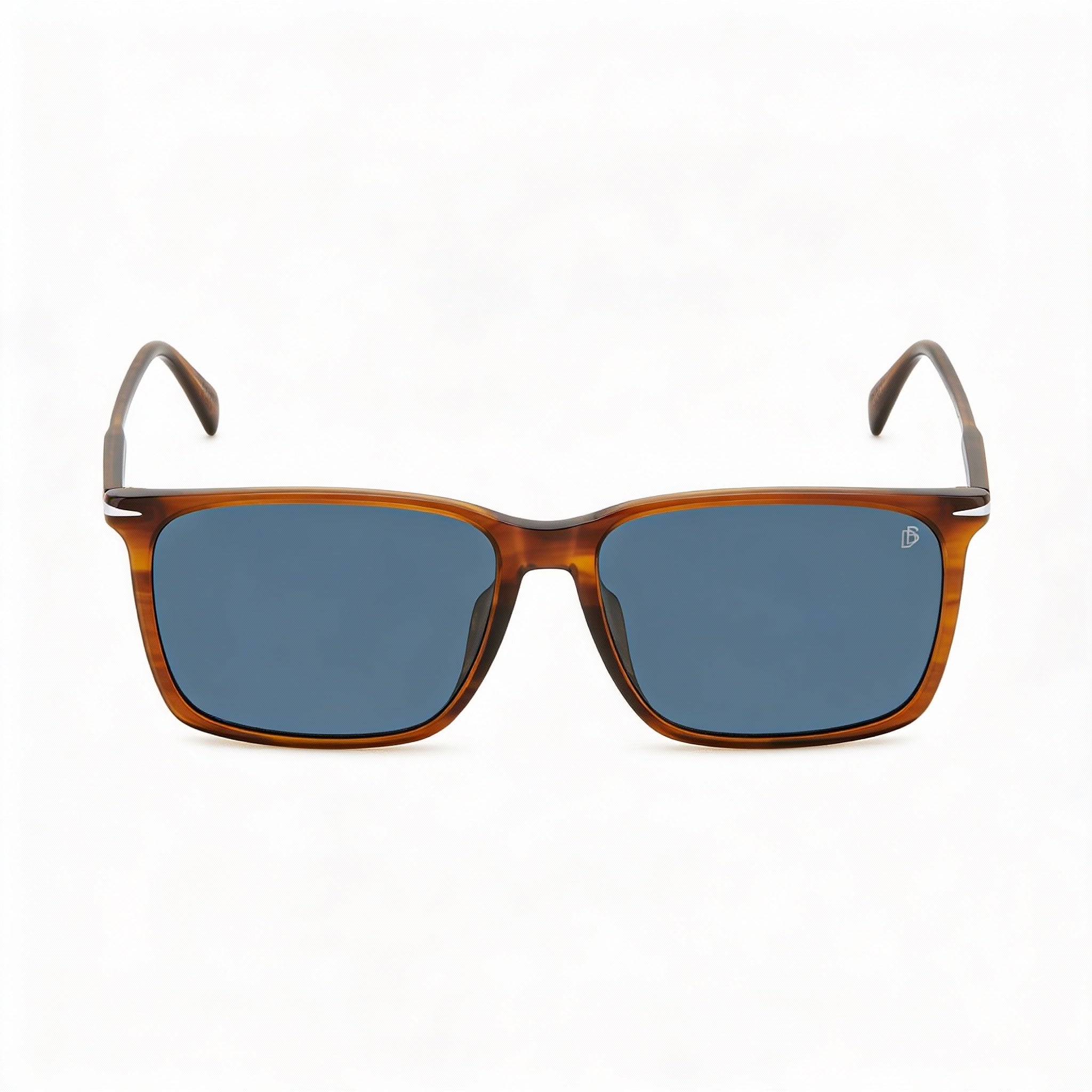 David Beckham Casual Men's Light Acetate Brown Horn Frame Sunglasses with Blue Lenses 58mm, Photo 2