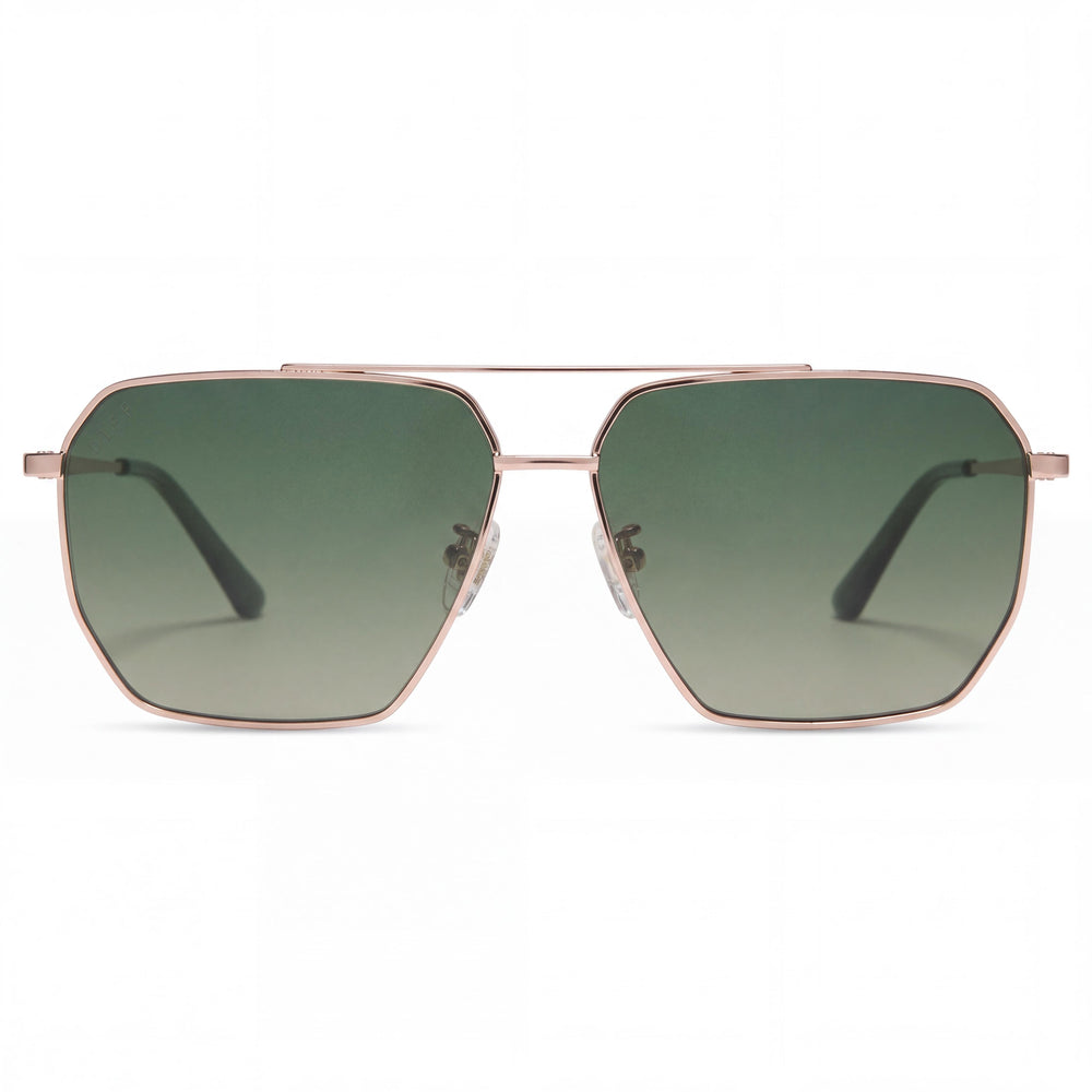 DIFF Berkely Women's Aviator Polarized Sunglasses Champagne Gold Aloe Green Gradient Stainless Steel 59mm