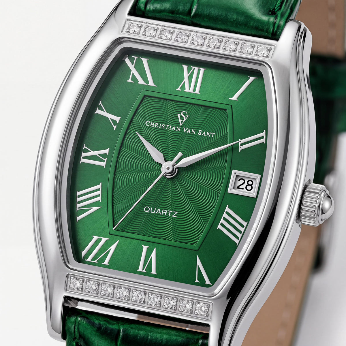 Christian Van Sant strap Women's Green Dial Stainless Steel Case Leather Strap Quartz Water Resistant Watch, Photo 2