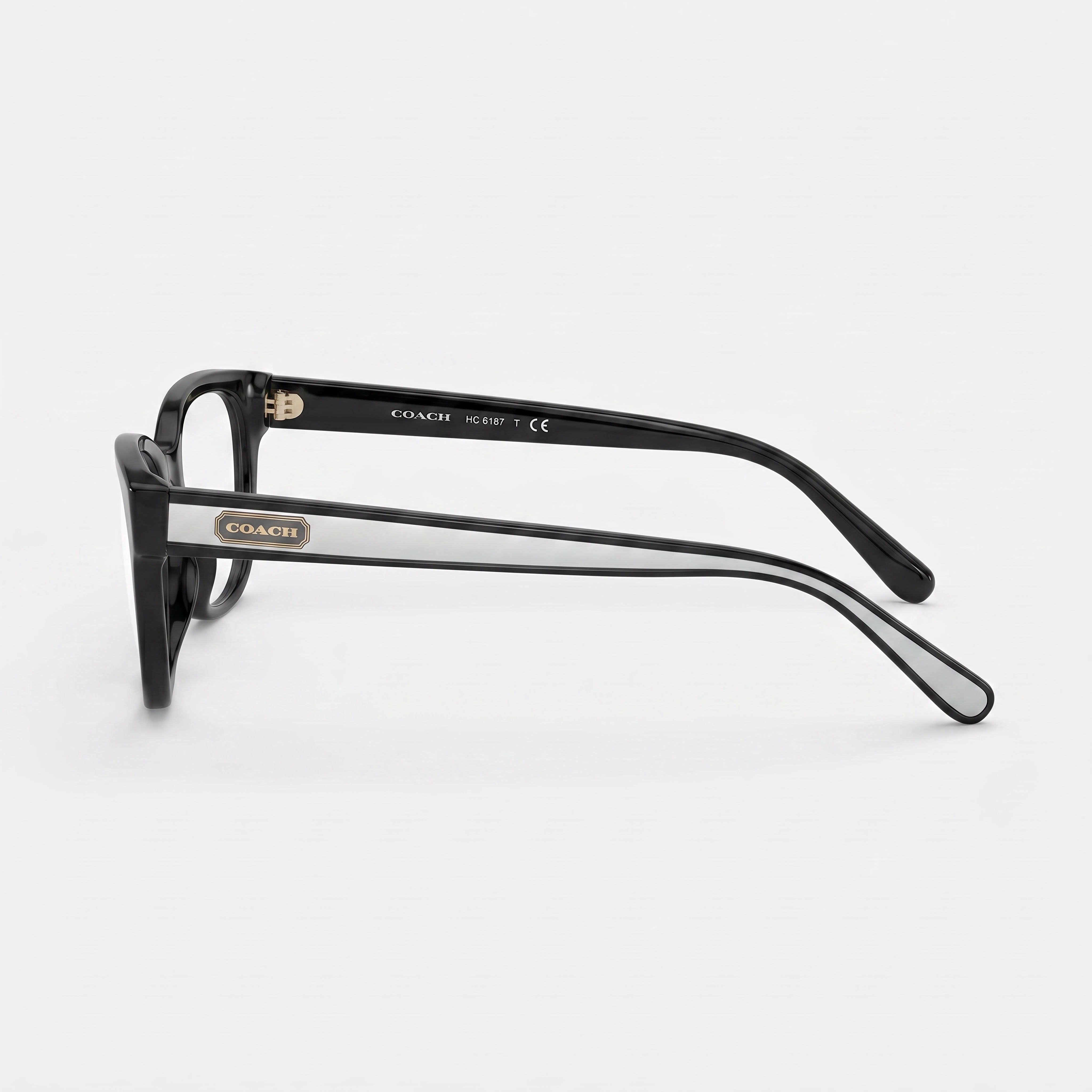Montura de gafas graduadas cuadrada de plástico para mujer COACH Hc6187 con lente de demostración de policarbonato, negra, 52 mm, Photo 2