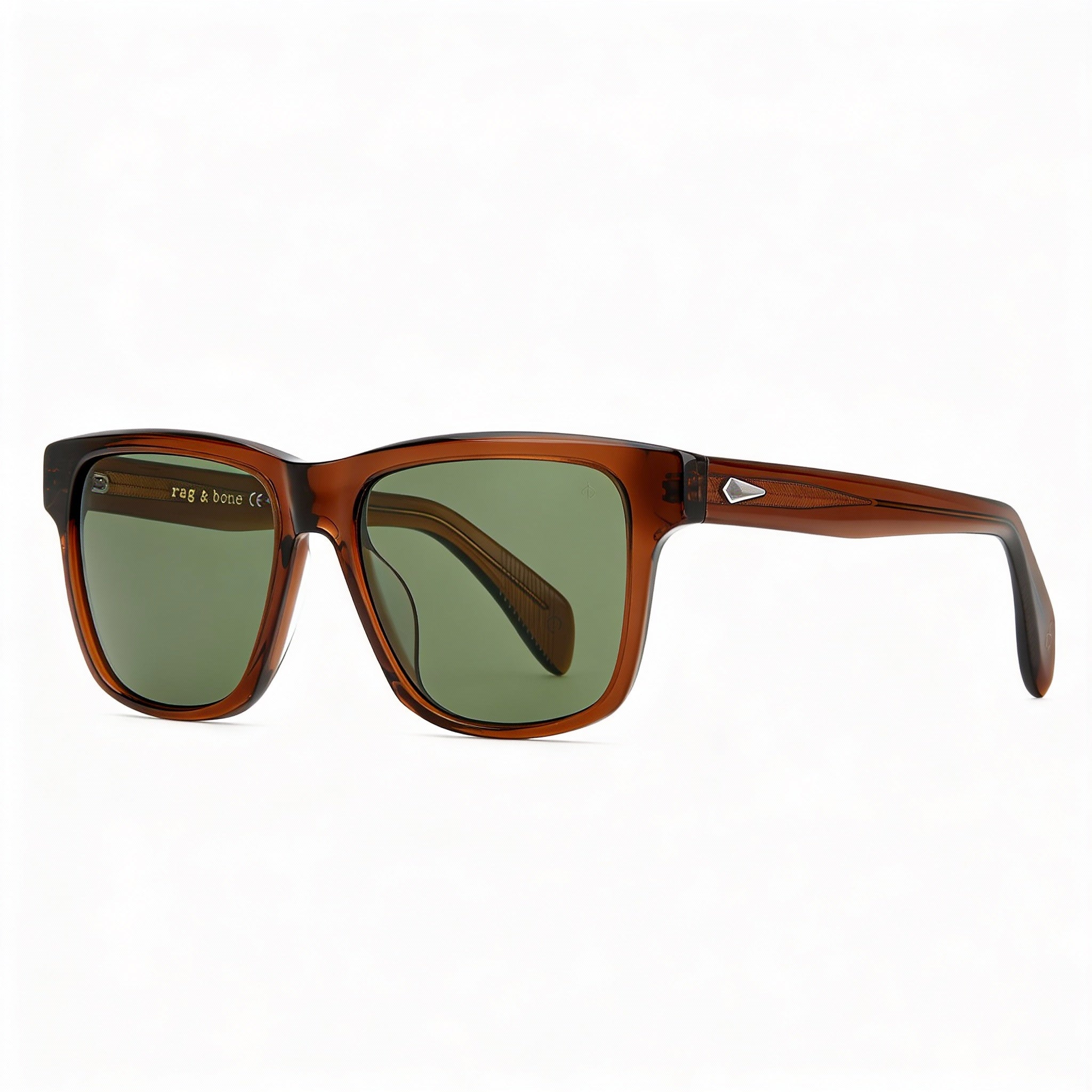 rag & bone Modern Men's Transparent Brown Acetate Non-Polarized Green Lens 54mm, Photo 3