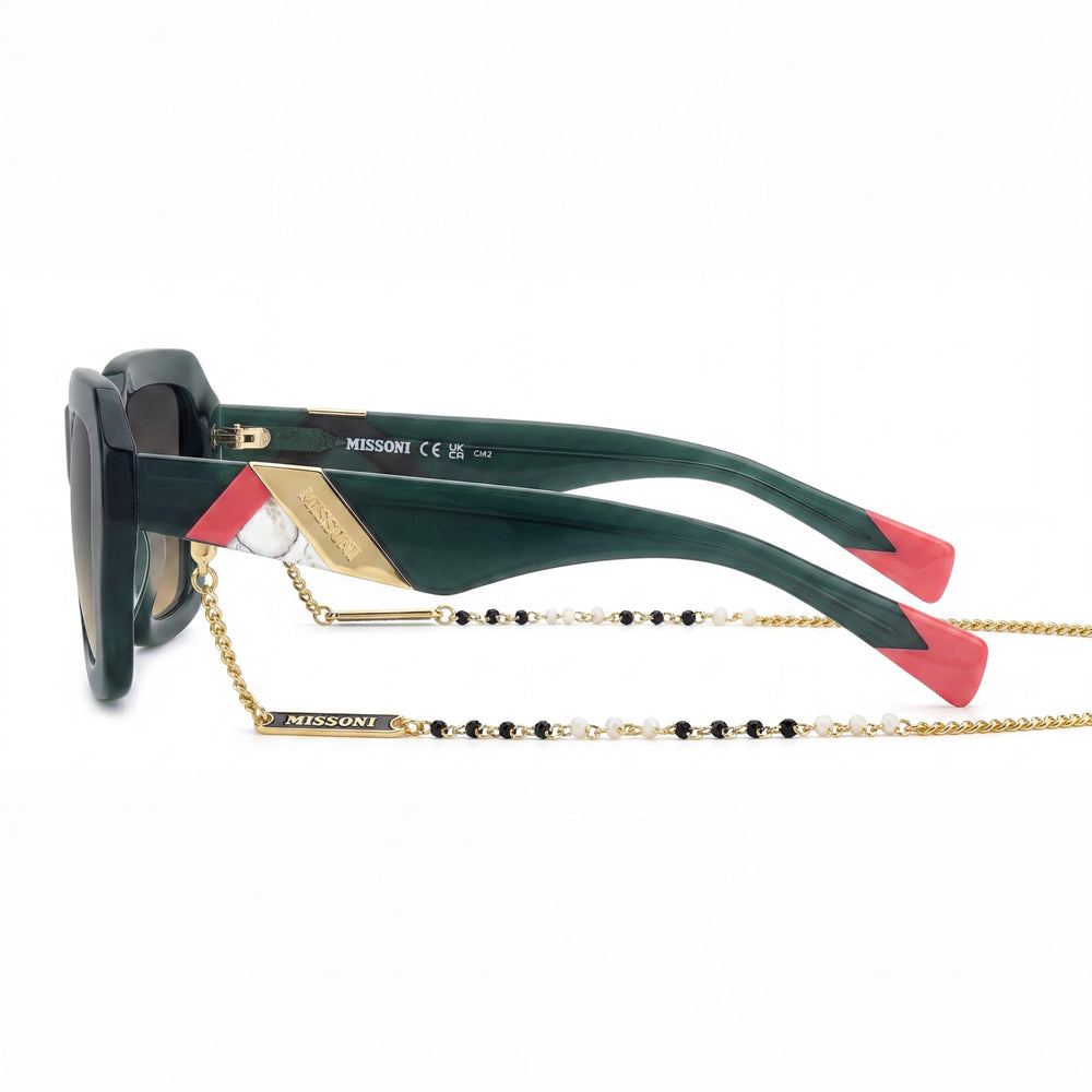 M Missoni Casual Women's Green/Blue Doubleshade Peach Acetate Frame Sunglasses with Blue Doubleshade Peach Lenses 55mm