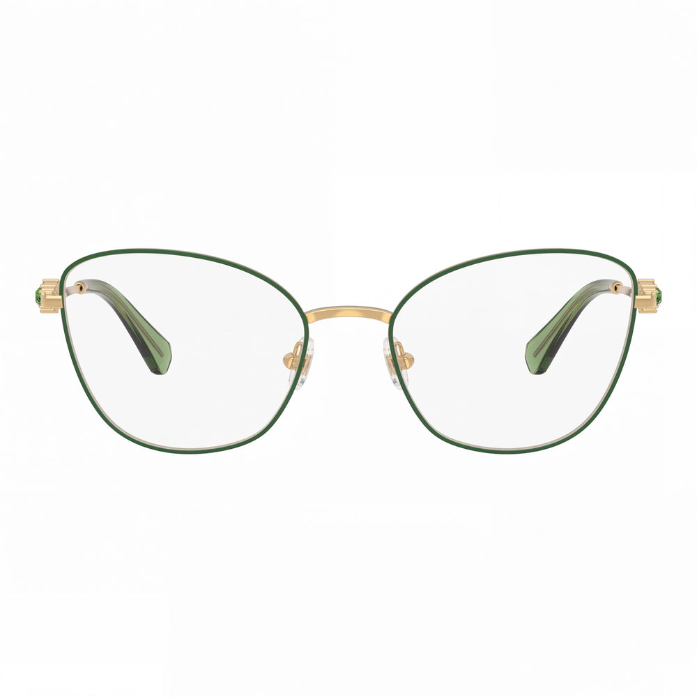 Monturas de gafas graduadas Swarovski Sk1034 para mujer, diseño ojo de gato, metal verde y dorado, 54-19-140