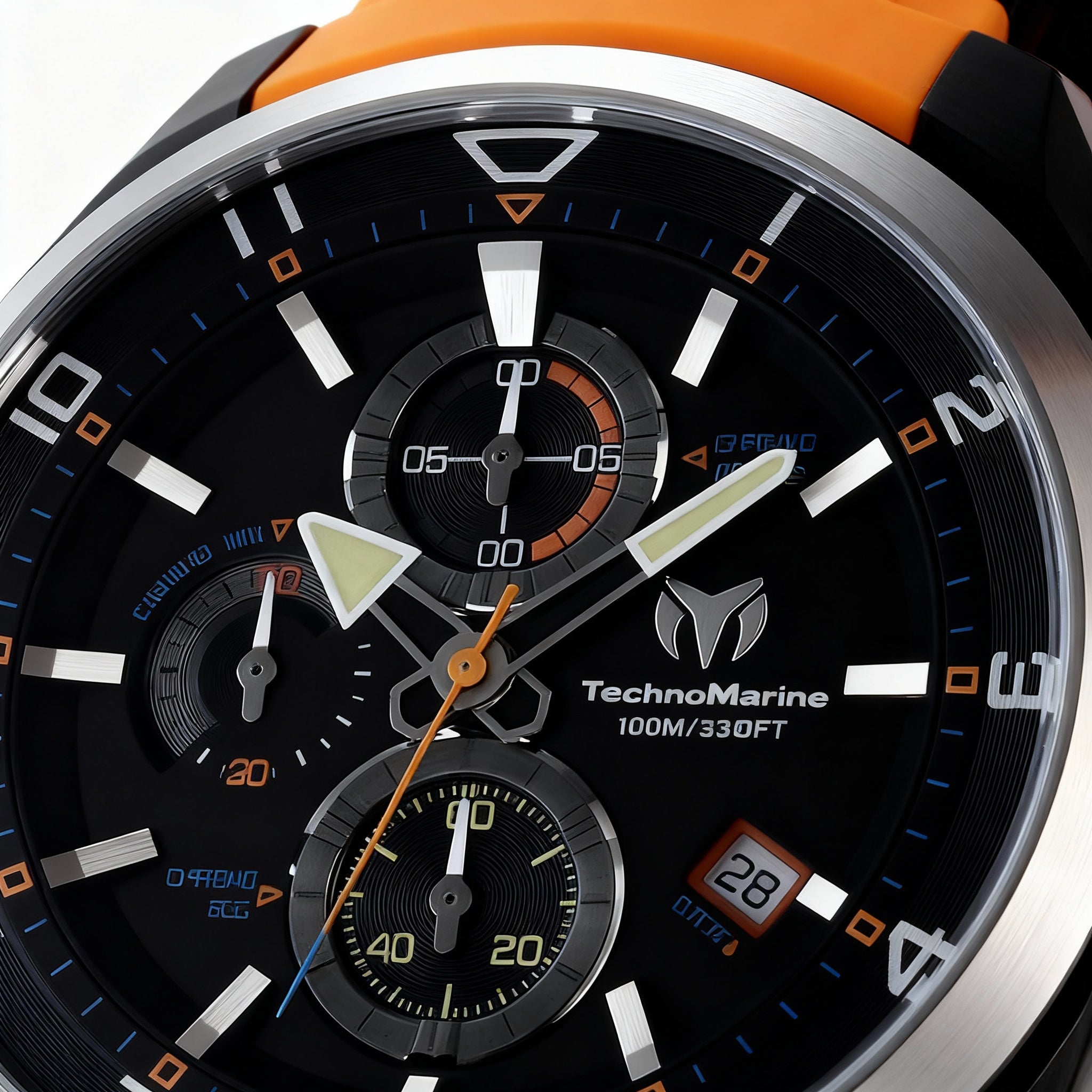 TechnoMarine OCEAN - QUANTUM TM-318128 Men's 44mm Black Dial Quartz Watch, Black Silicone Strap, Stainless Steel