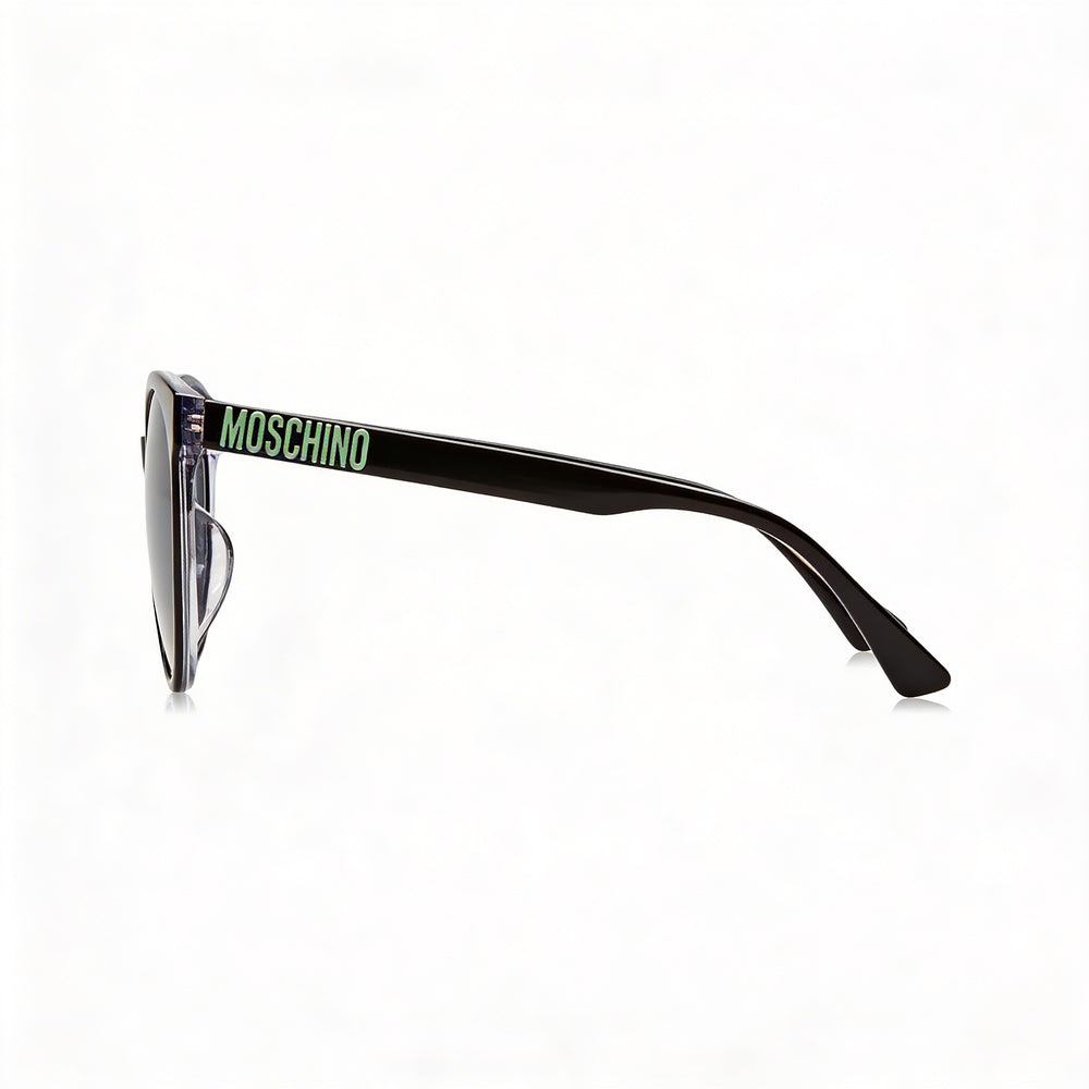 Gafas de sol Moschino Casual para mujer, de acetato negro con cristales, lentes grises y protección UV, 58 mm